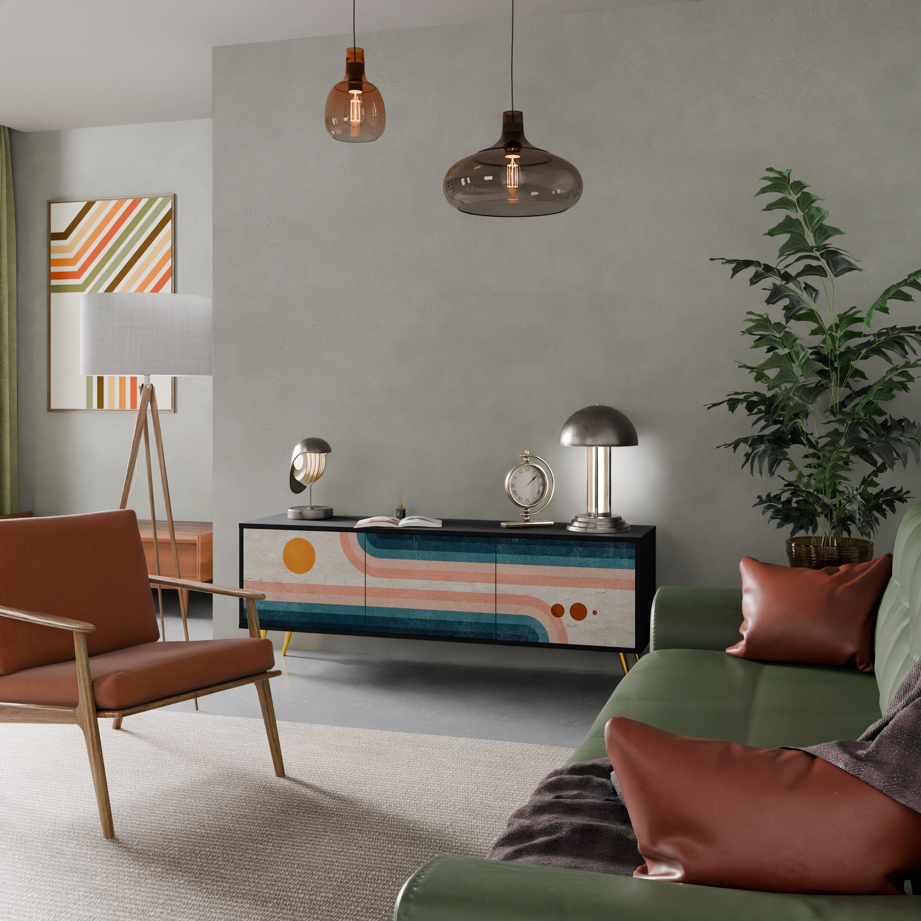 Meuble TV 3 portes TWO HALVES en finition noire