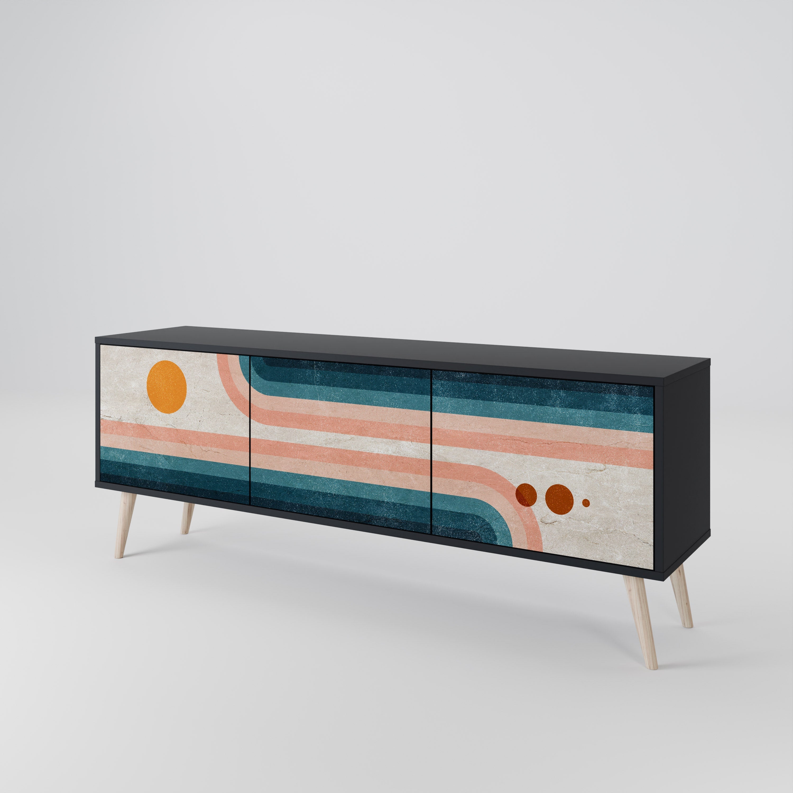 Meuble TV 3 portes TWO HALVES en finition noire