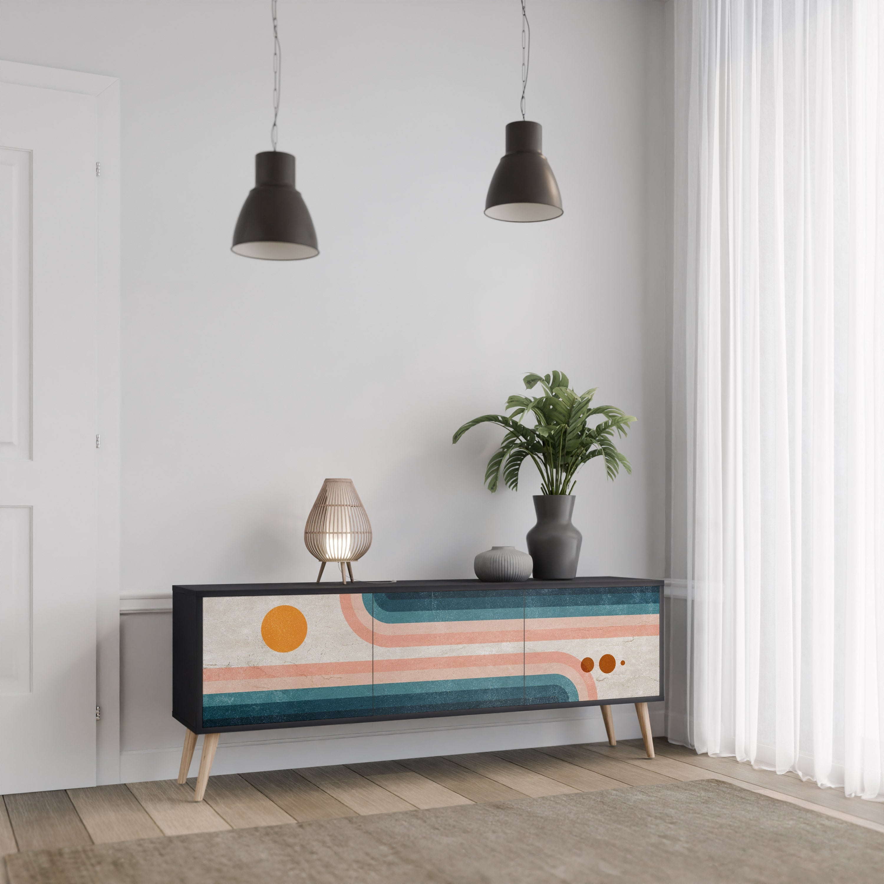 Meuble TV 3 portes TWO HALVES en finition noire