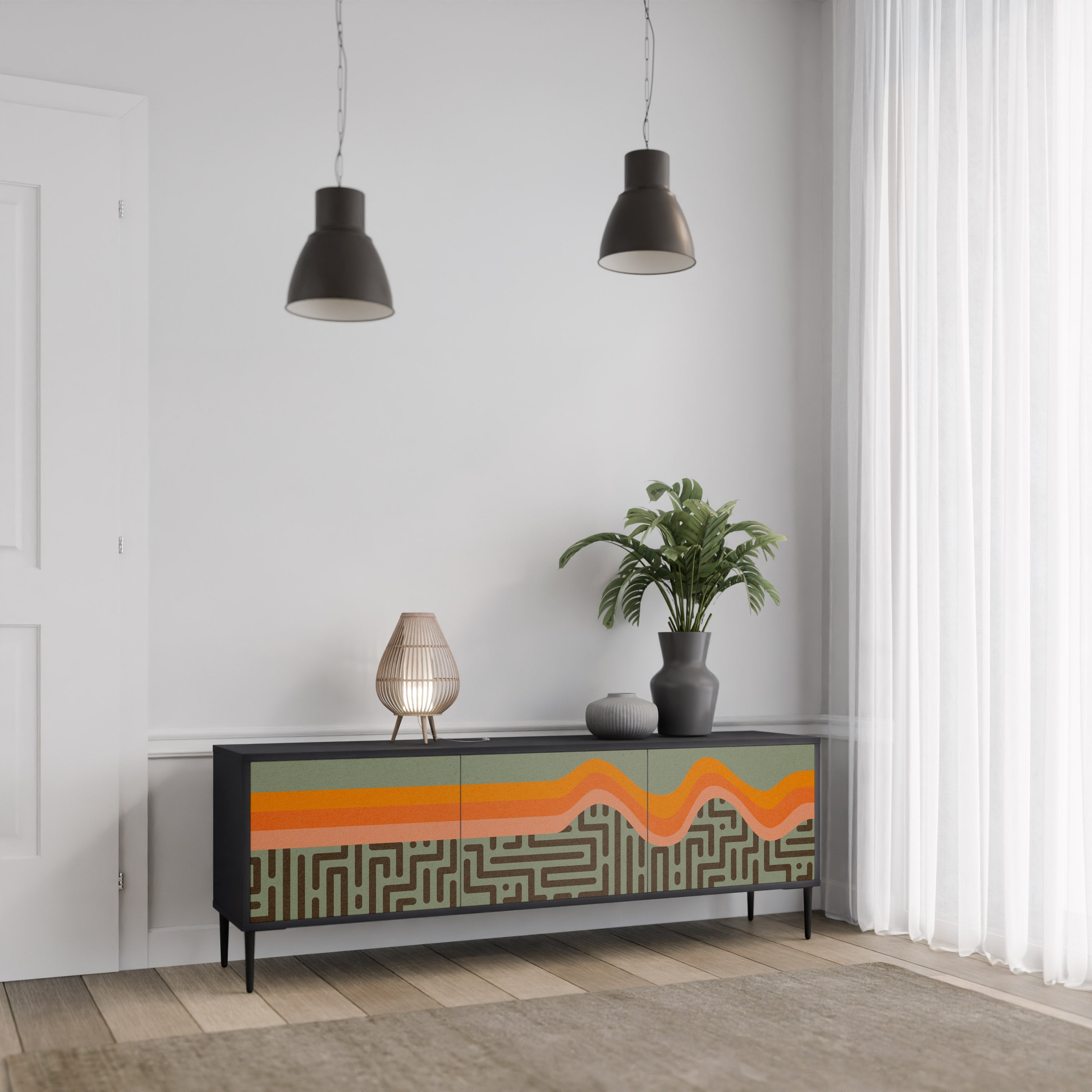 Meuble TV 3 portes SIMPLE SOLUTIONS finition noire