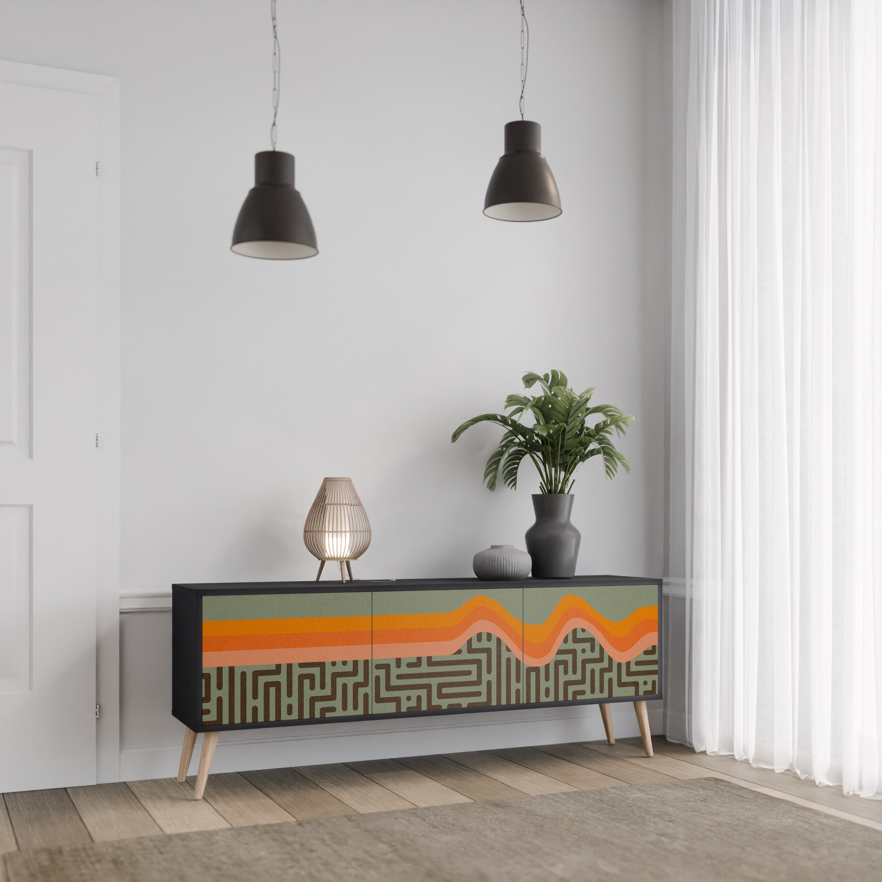 Meuble TV 3 portes SIMPLE SOLUTIONS finition noire