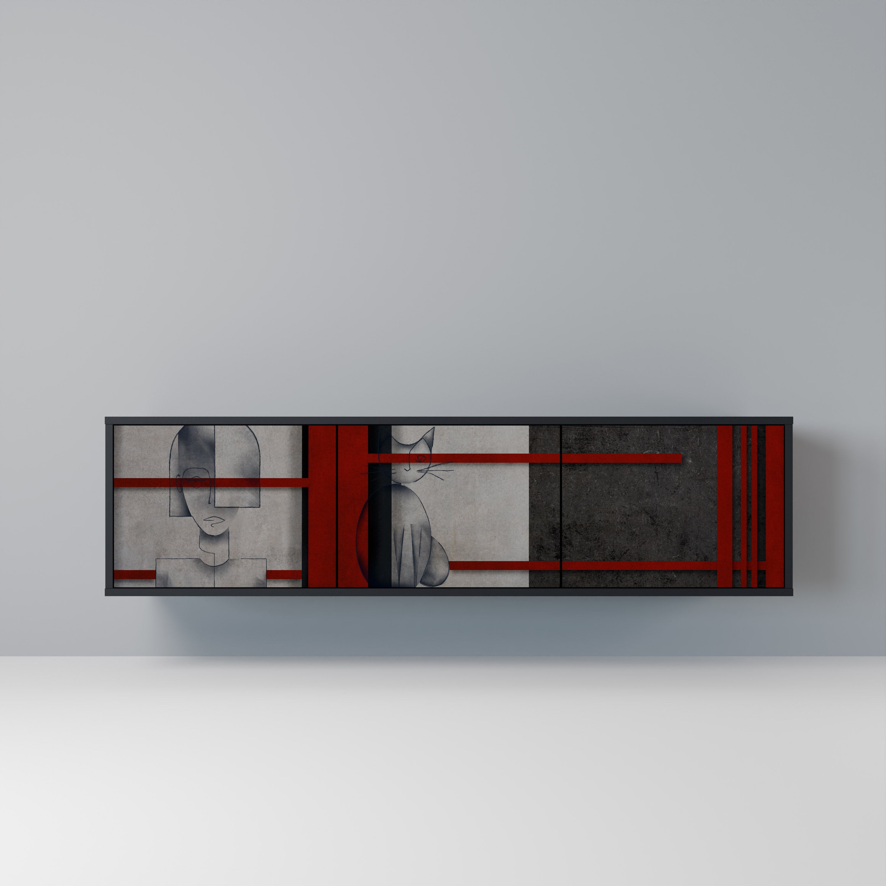 Meuble TV 3 portes GRAY FIGURES en finition noire