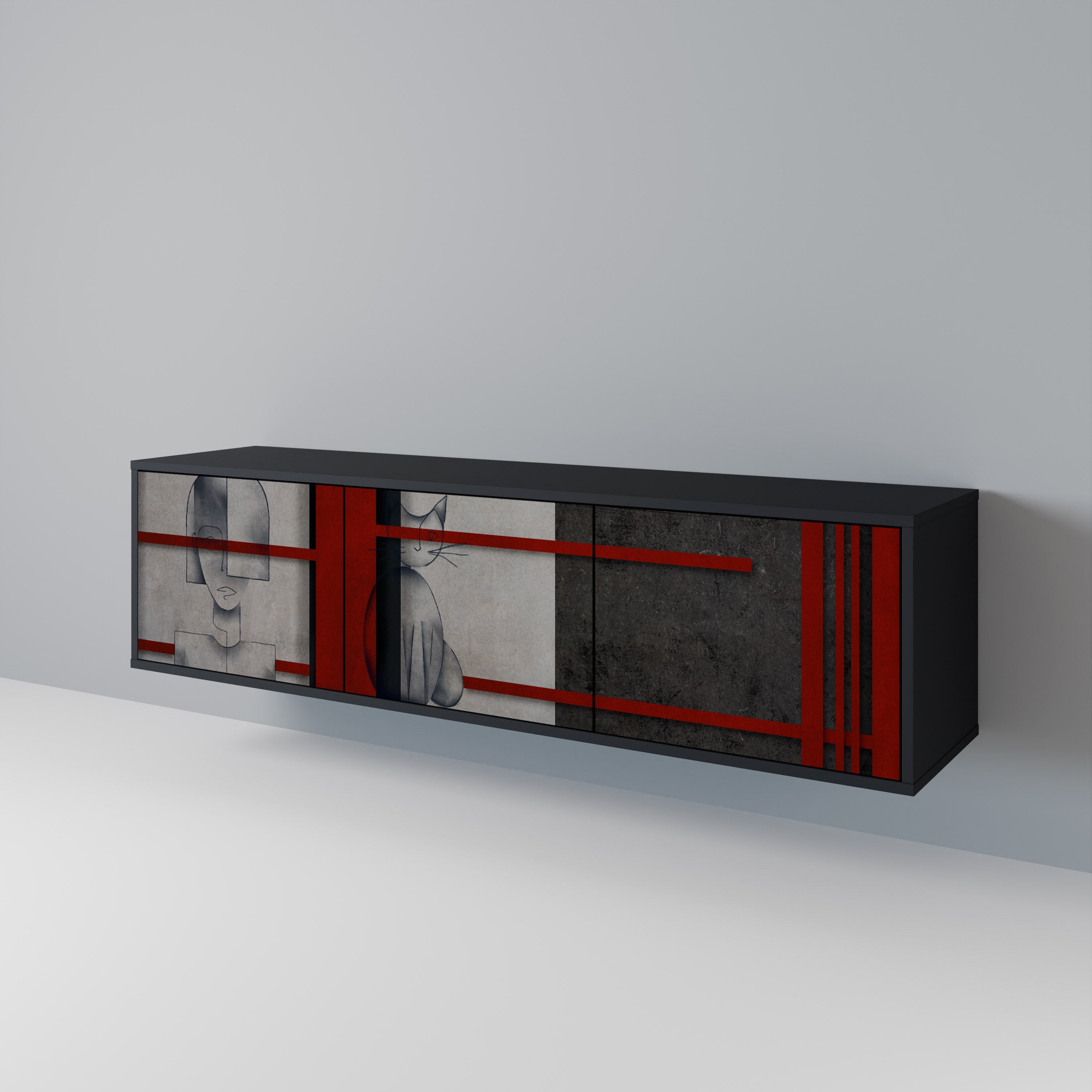 Meuble TV 3 portes GRAY FIGURES en finition noire