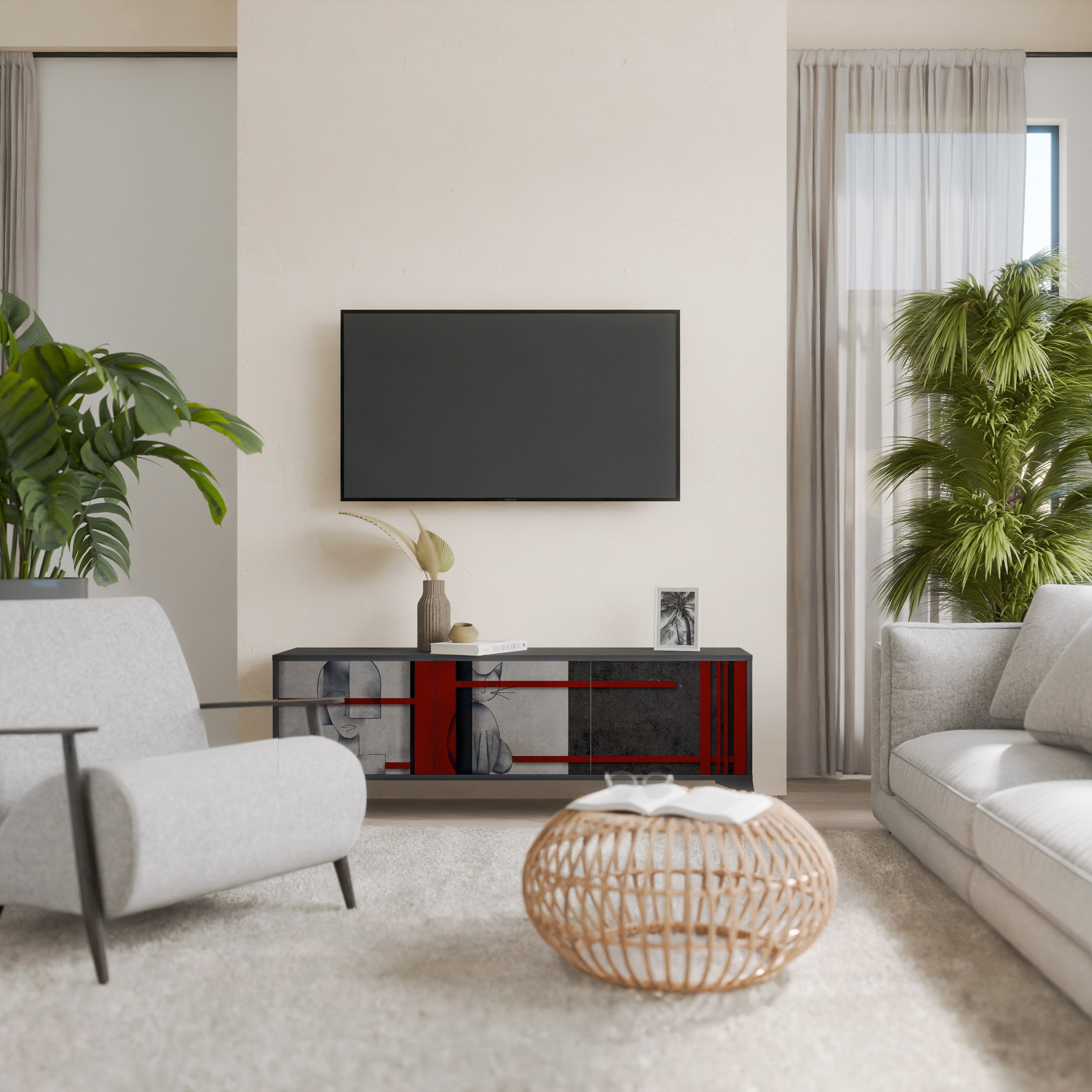 Meuble TV 3 portes GRAY FIGURES en finition noire