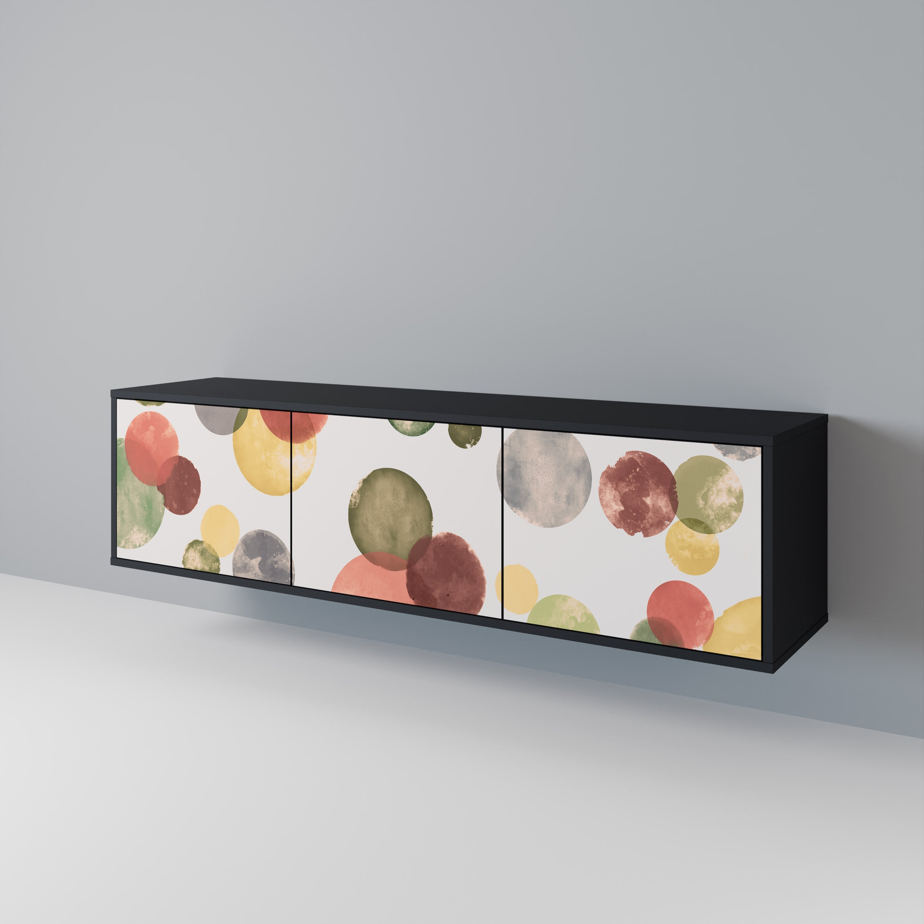 Meuble TV 3 portes FLEETING HAPPINESS, finition noire