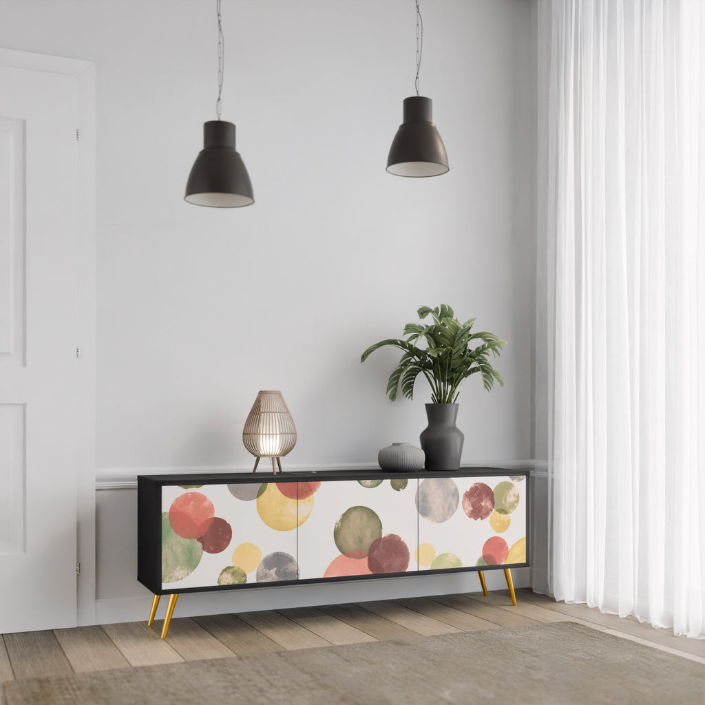 Meuble TV 3 portes FLEETING HAPPINESS, finition noire