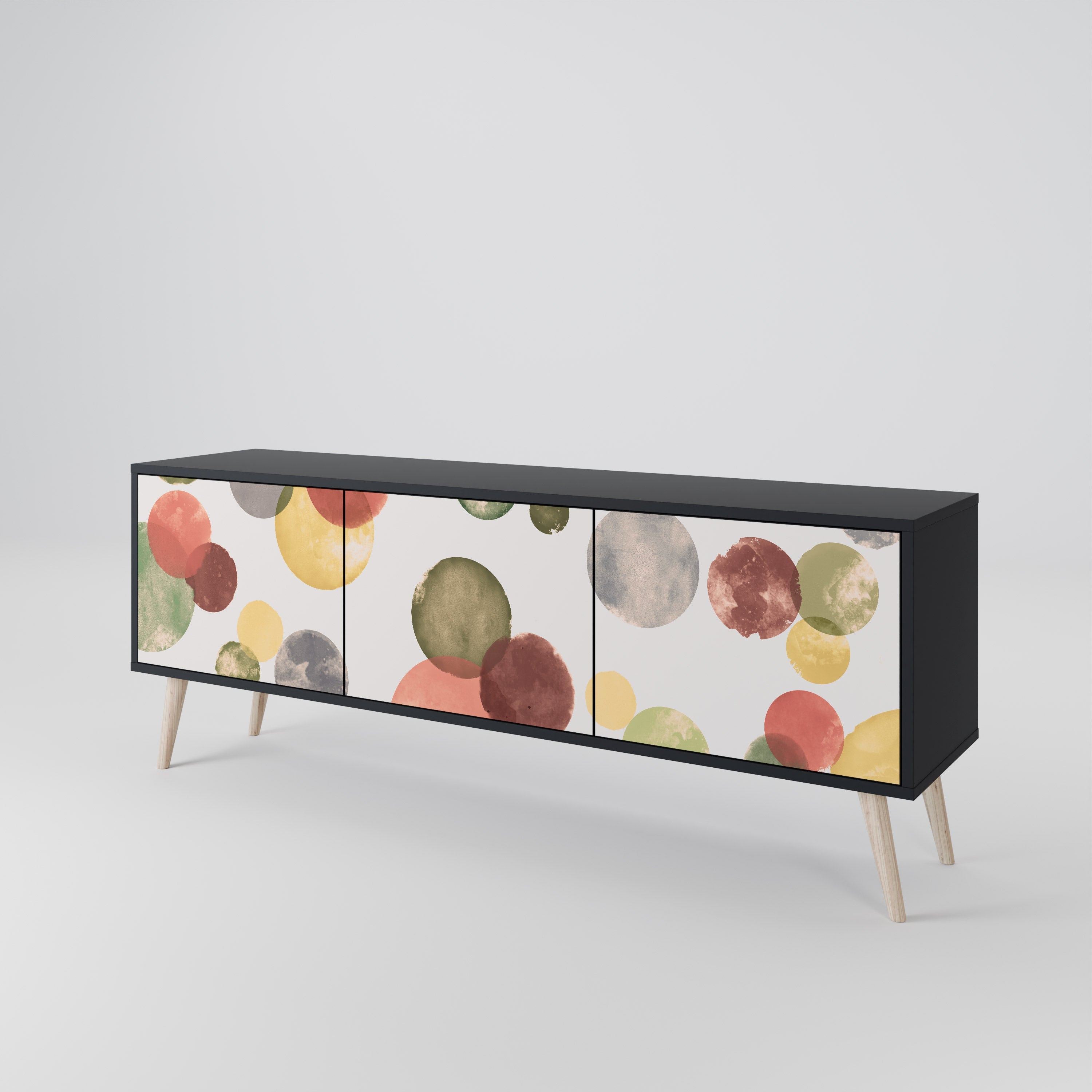 Meuble TV 3 portes FLEETING HAPPINESS, finition noire