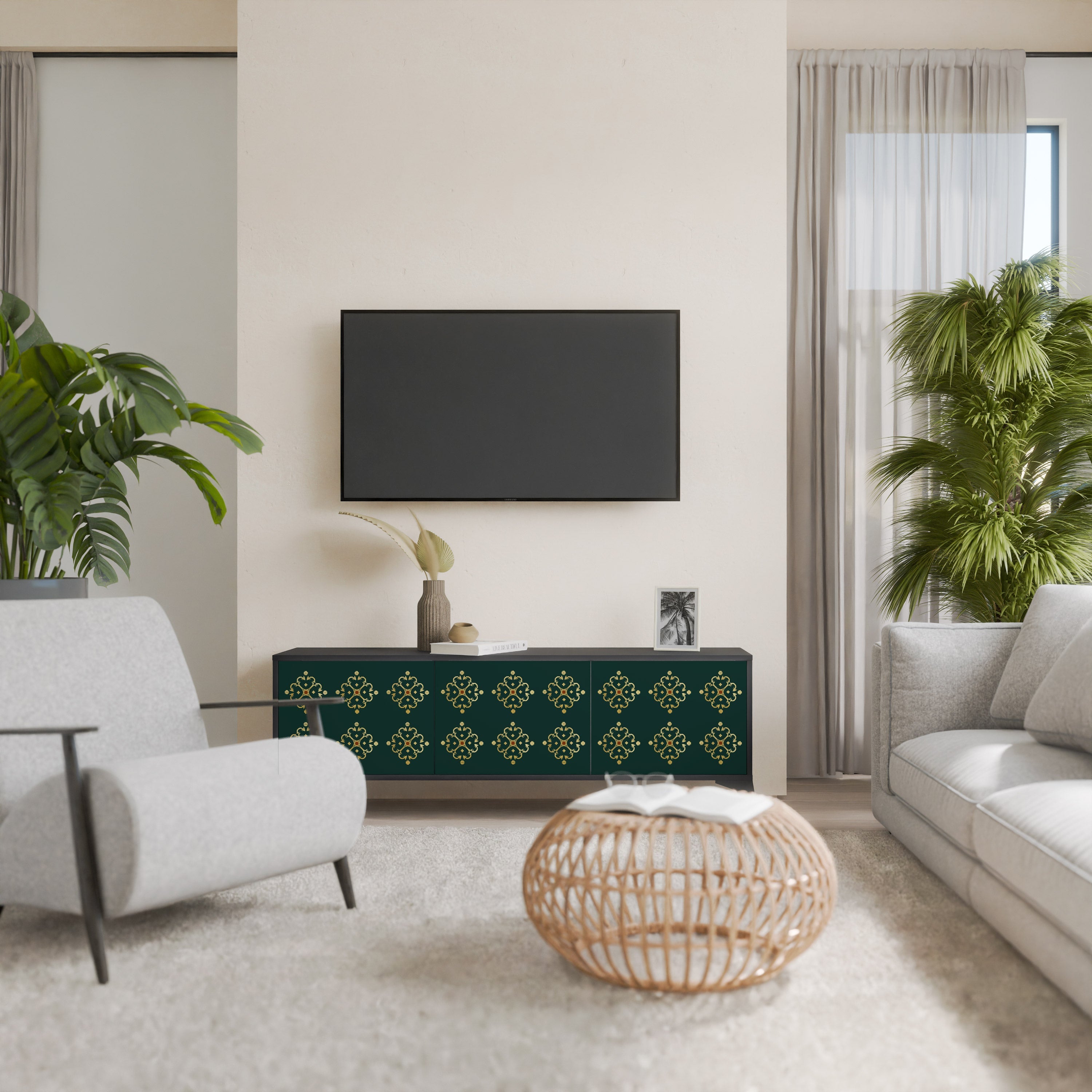 Meuble TV 3 portes ROYAL MEDALLION finition noire