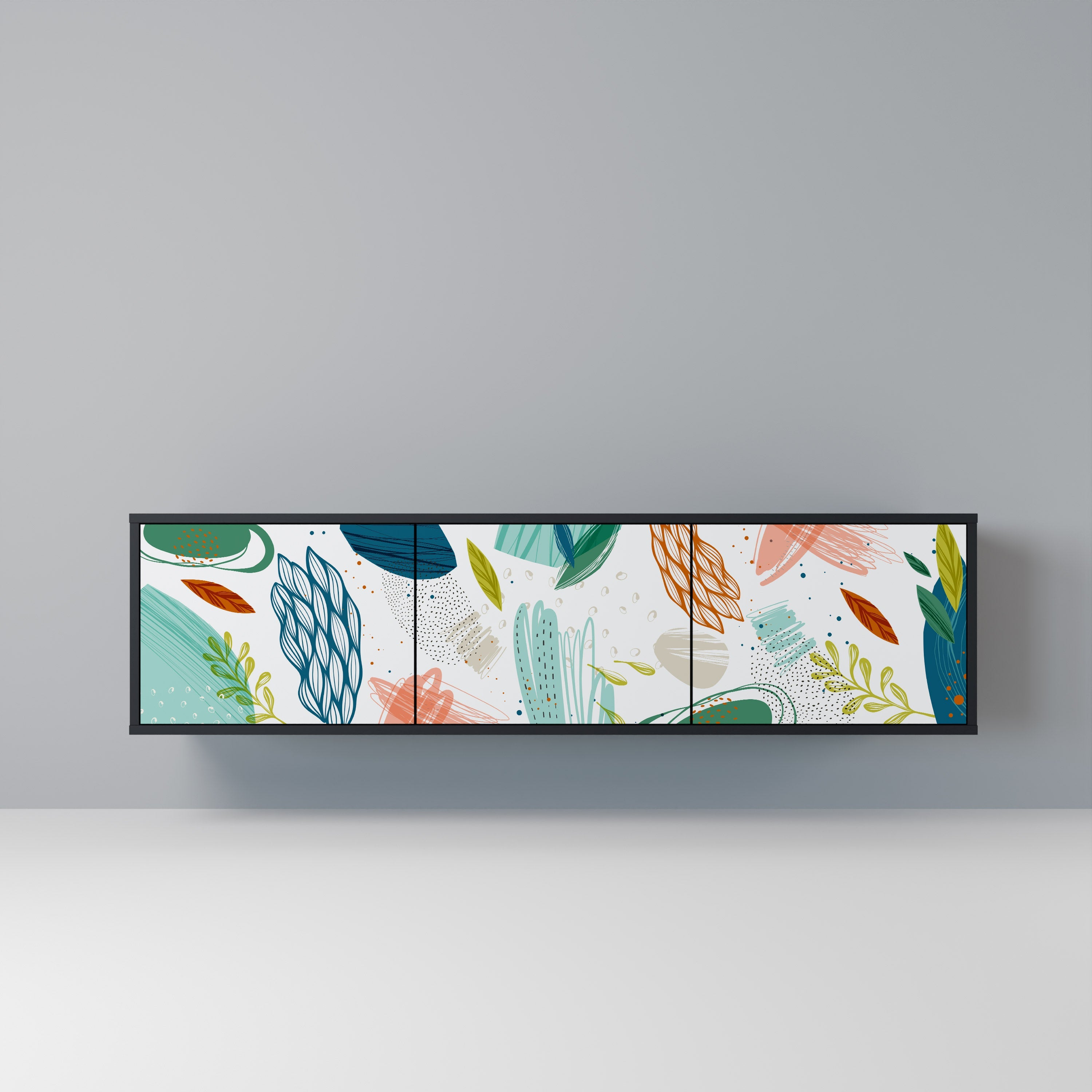 Meuble TV 3 portes BOTANICAL HURRICANE, finition noire