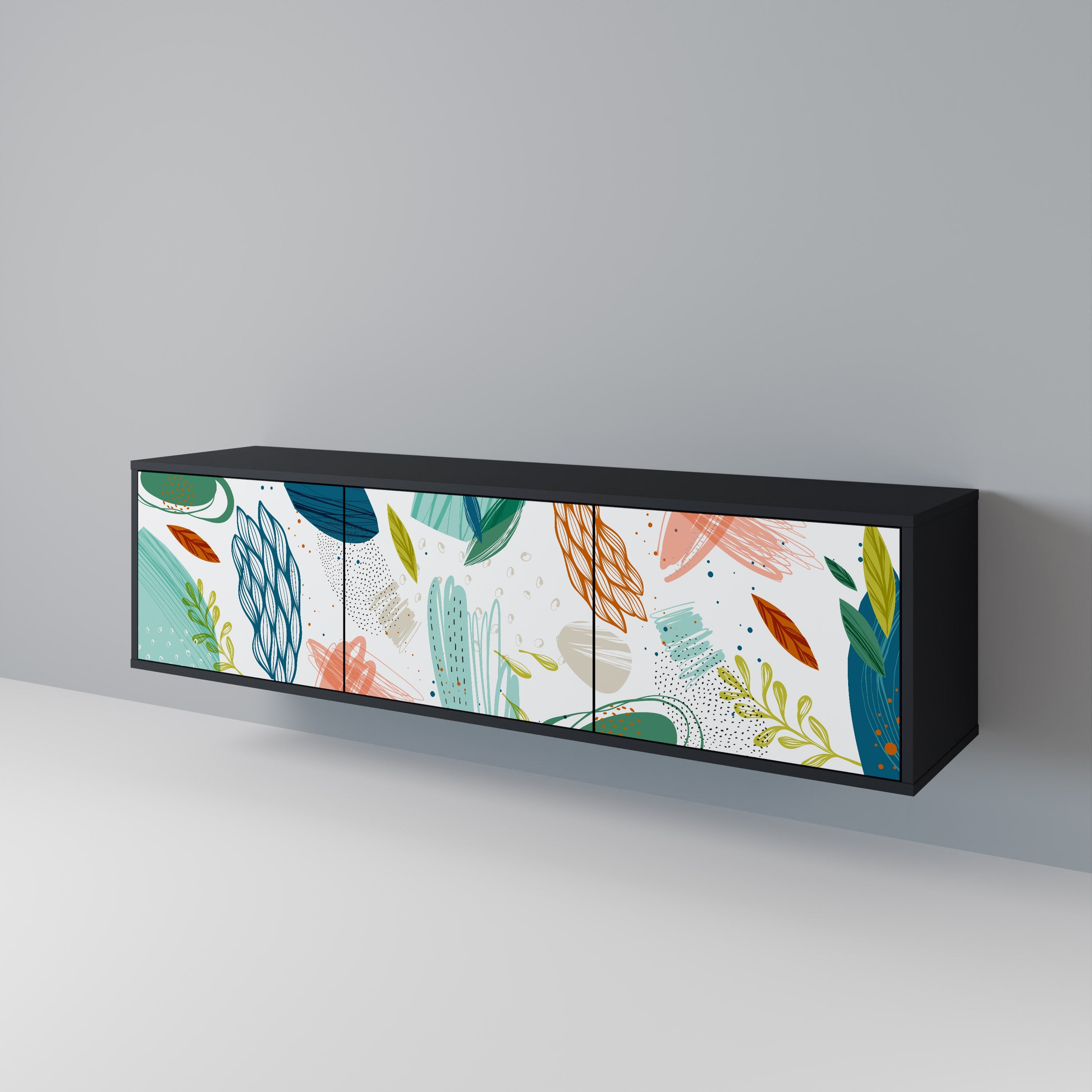 Meuble TV 3 portes BOTANICAL HURRICANE, finition noire