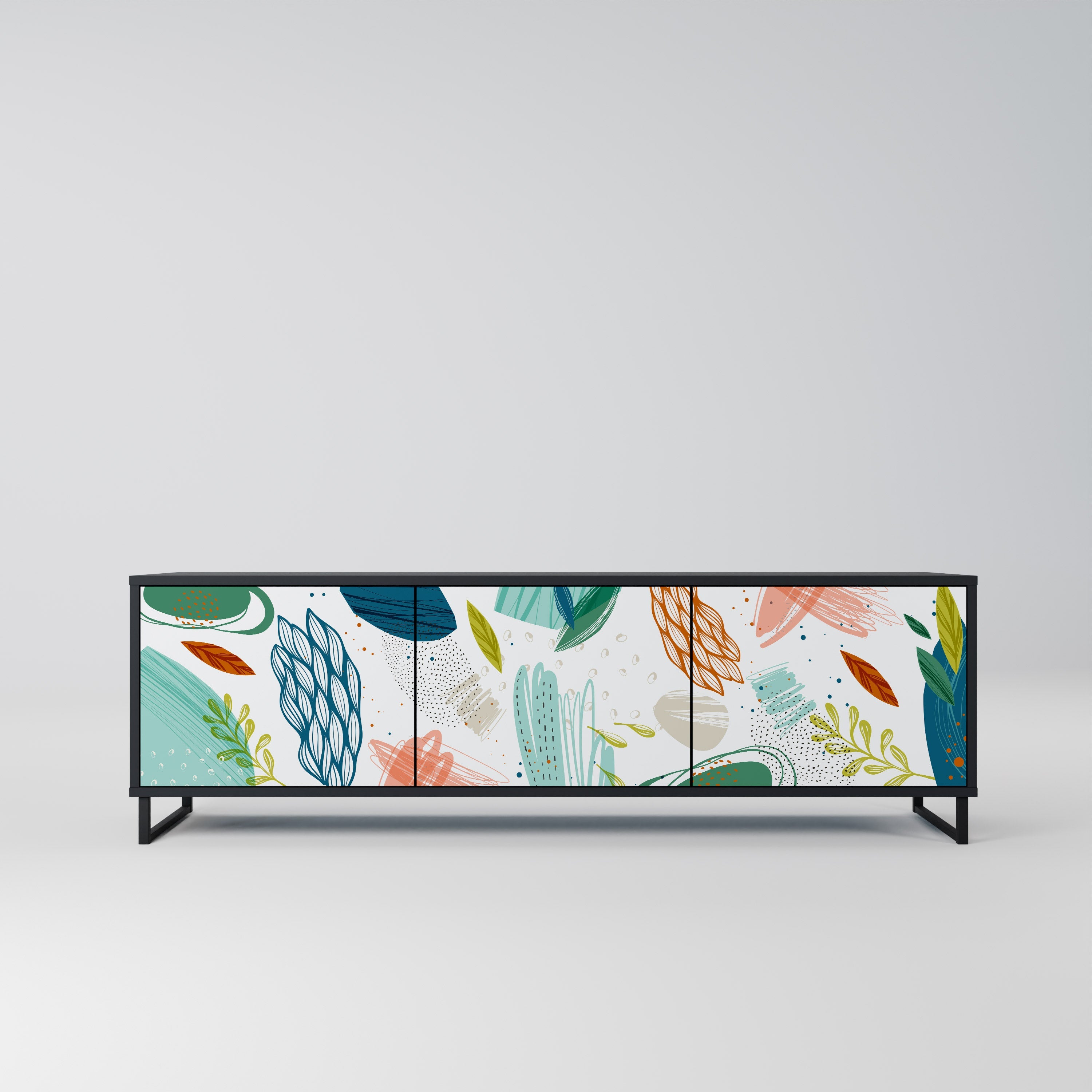 Meuble TV 3 portes BOTANICAL HURRICANE, finition noire