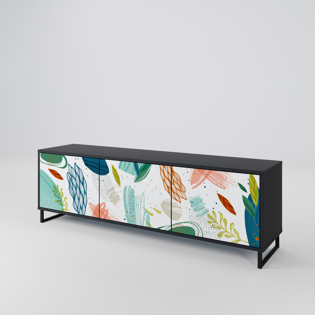 Meuble TV 3 portes BOTANICAL HURRICANE, finition noire