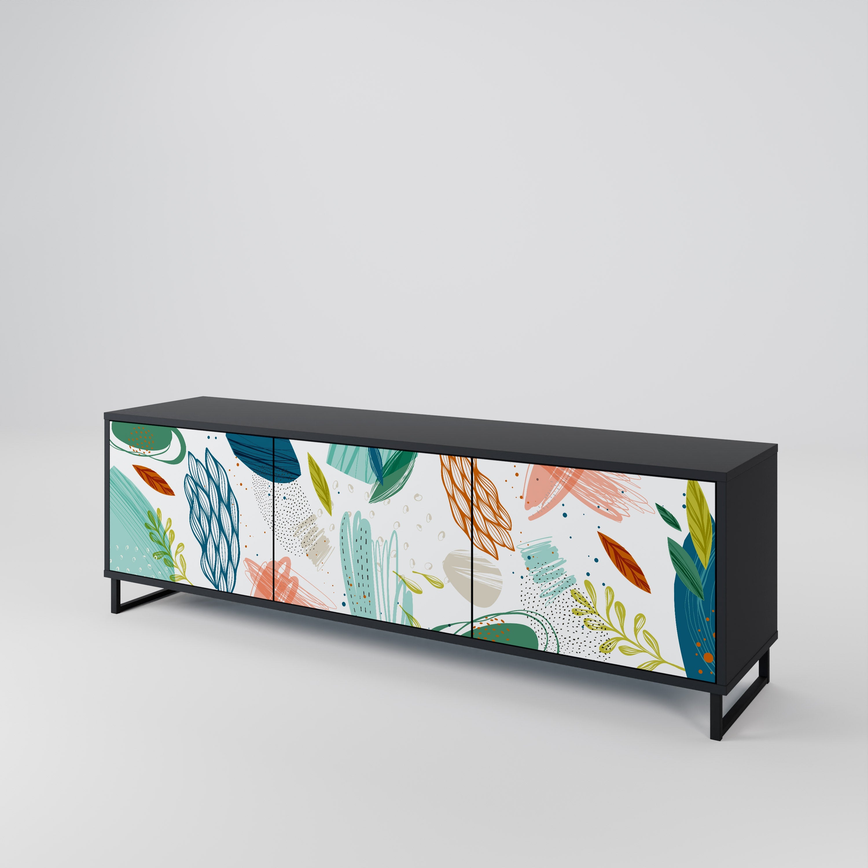 Meuble TV 3 portes BOTANICAL HURRICANE, finition noire