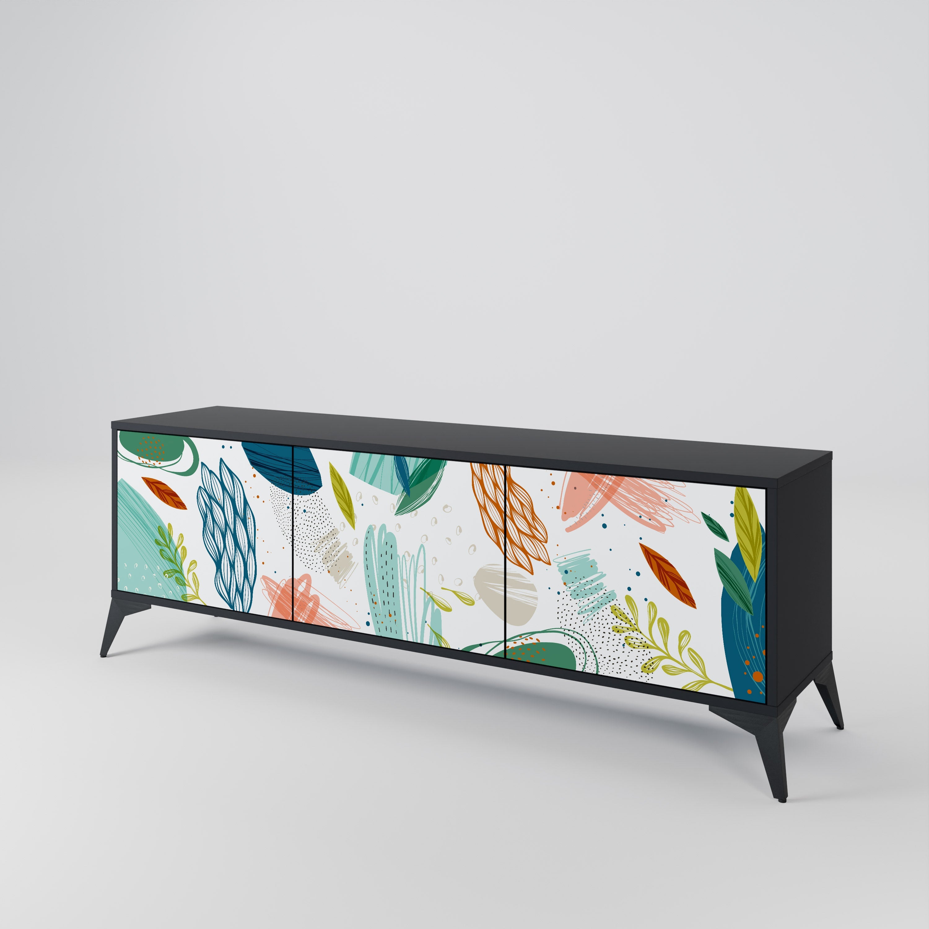 Meuble TV 3 portes BOTANICAL HURRICANE, finition noire