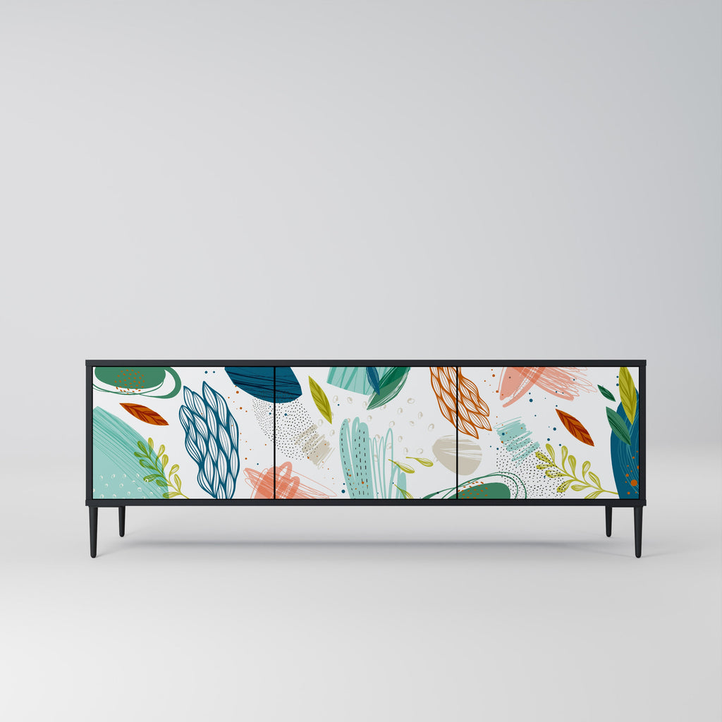 Meuble TV 3 portes BOTANICAL HURRICANE, finition noire