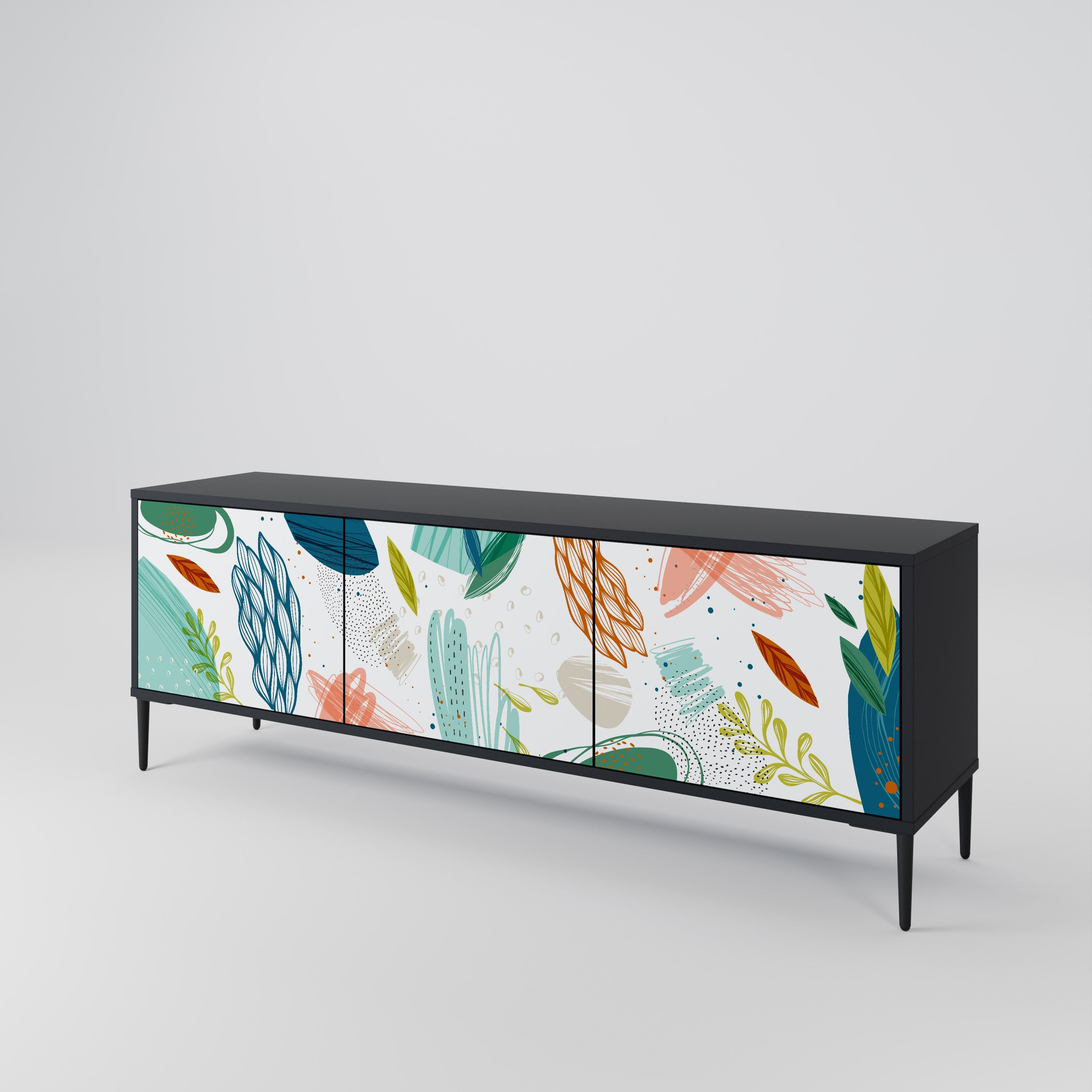 Meuble TV 3 portes BOTANICAL HURRICANE, finition noire