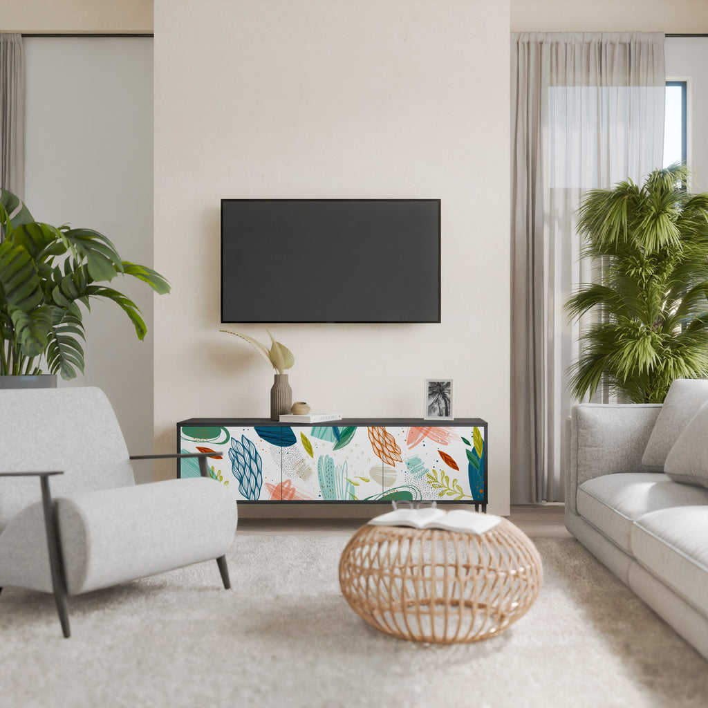 Meuble TV 3 portes BOTANICAL HURRICANE, finition noire