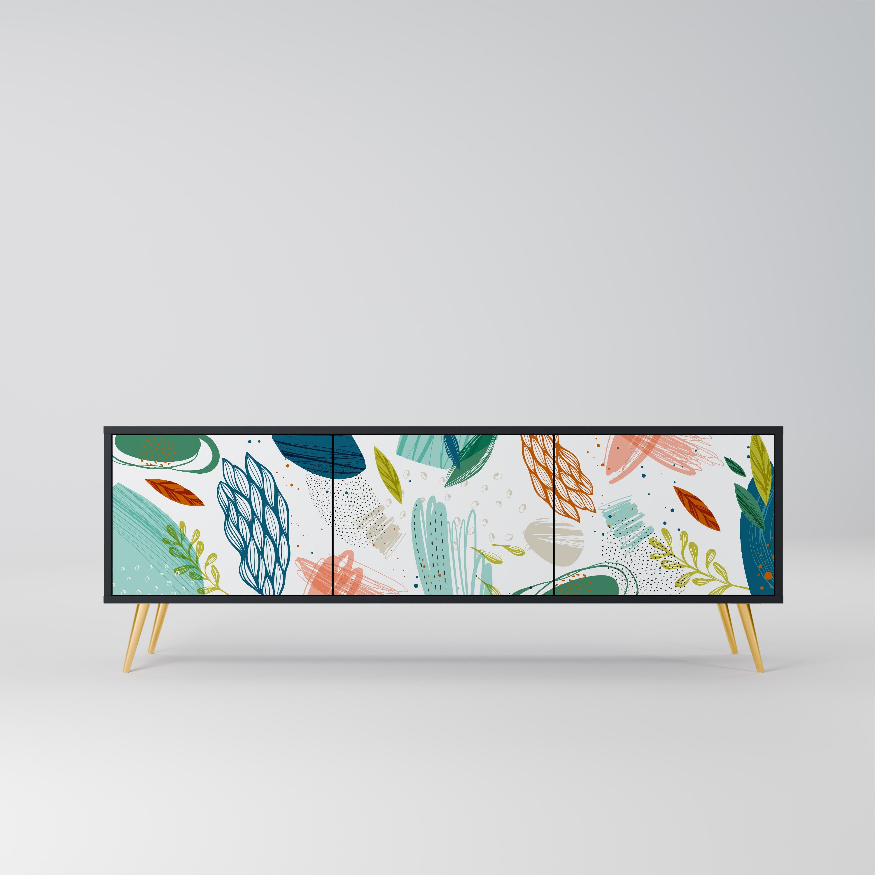 Meuble TV 3 portes BOTANICAL HURRICANE, finition noire