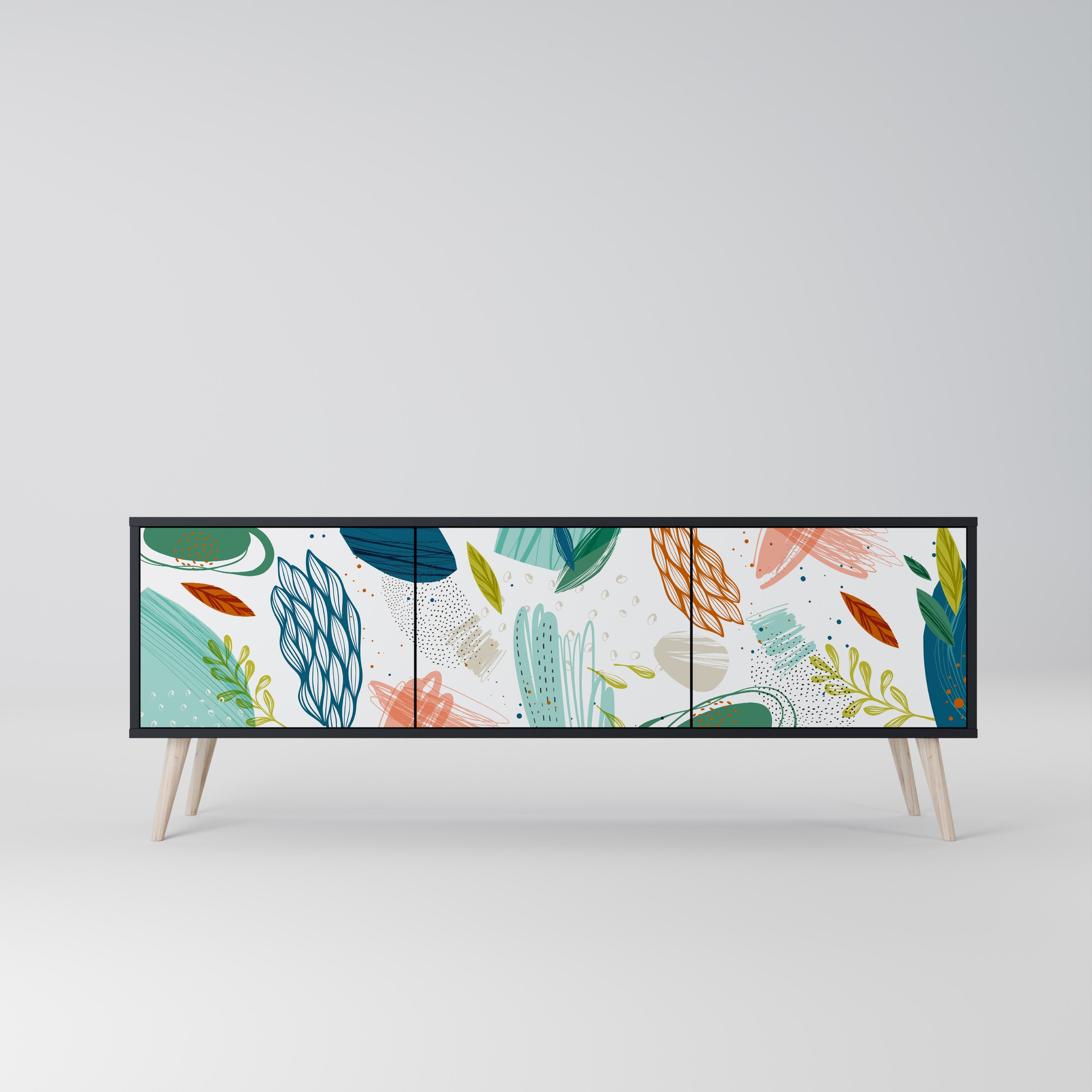 Meuble TV 3 portes BOTANICAL HURRICANE, finition noire