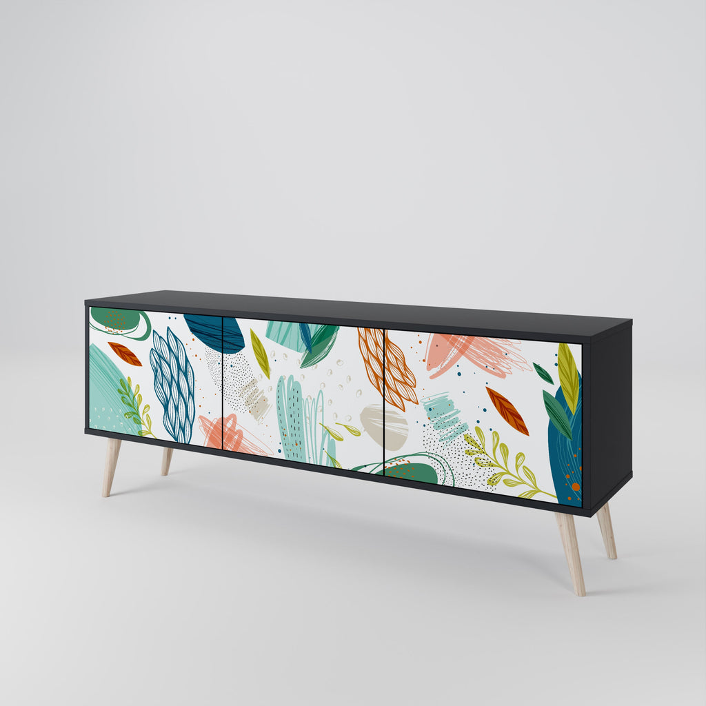 Meuble TV 3 portes BOTANICAL HURRICANE, finition noire