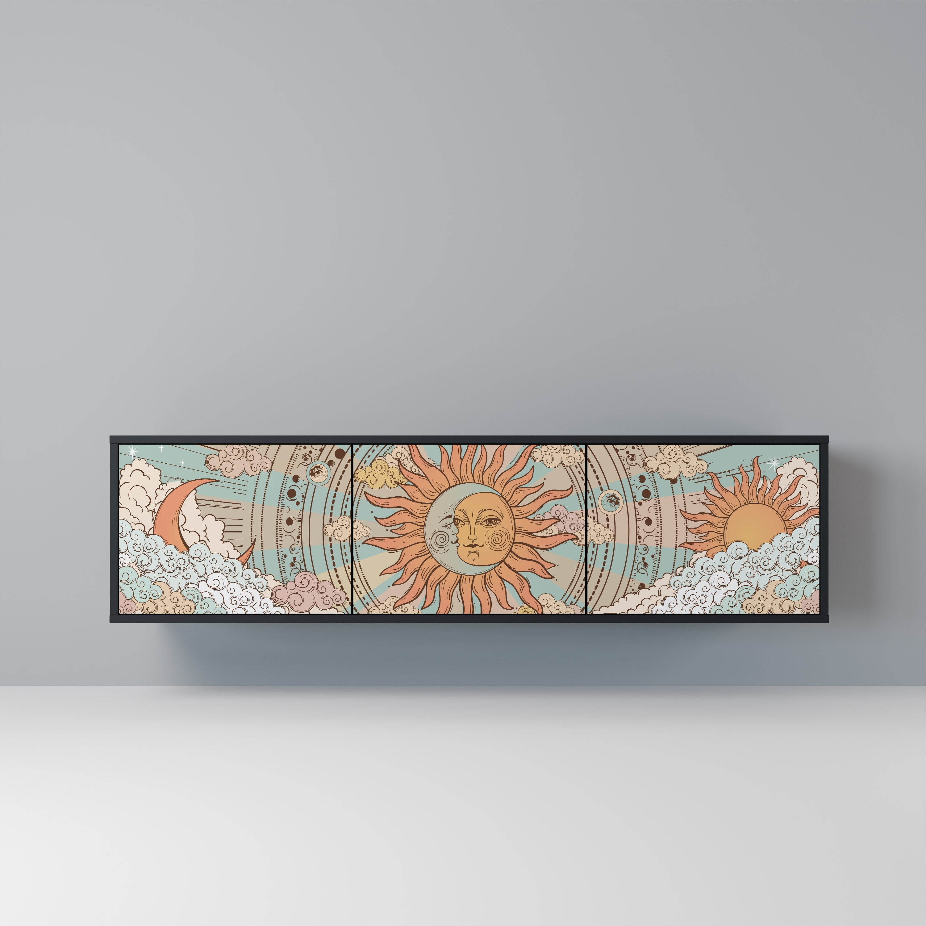 Meuble TV 3 portes MYSTICAL STRUCTURE en finition noire