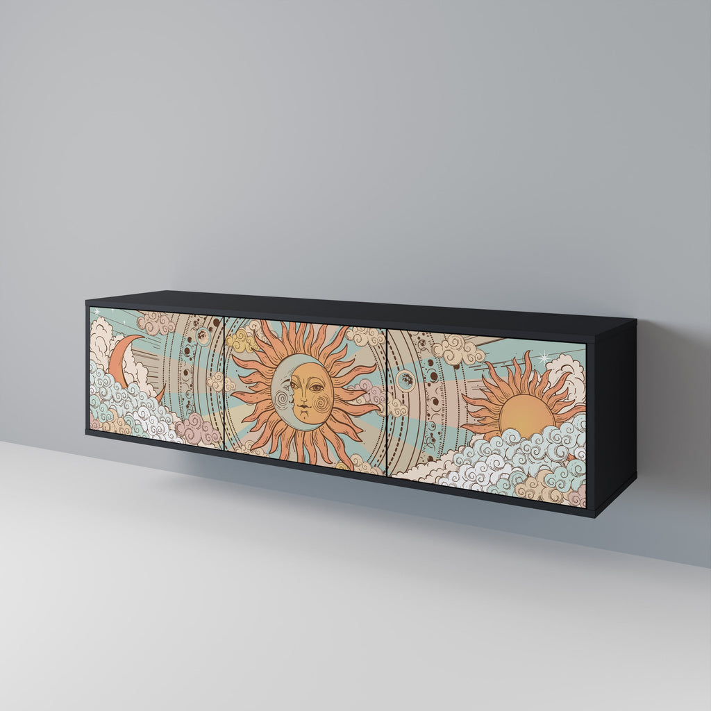 Meuble TV 3 portes MYSTICAL STRUCTURE en finition noire