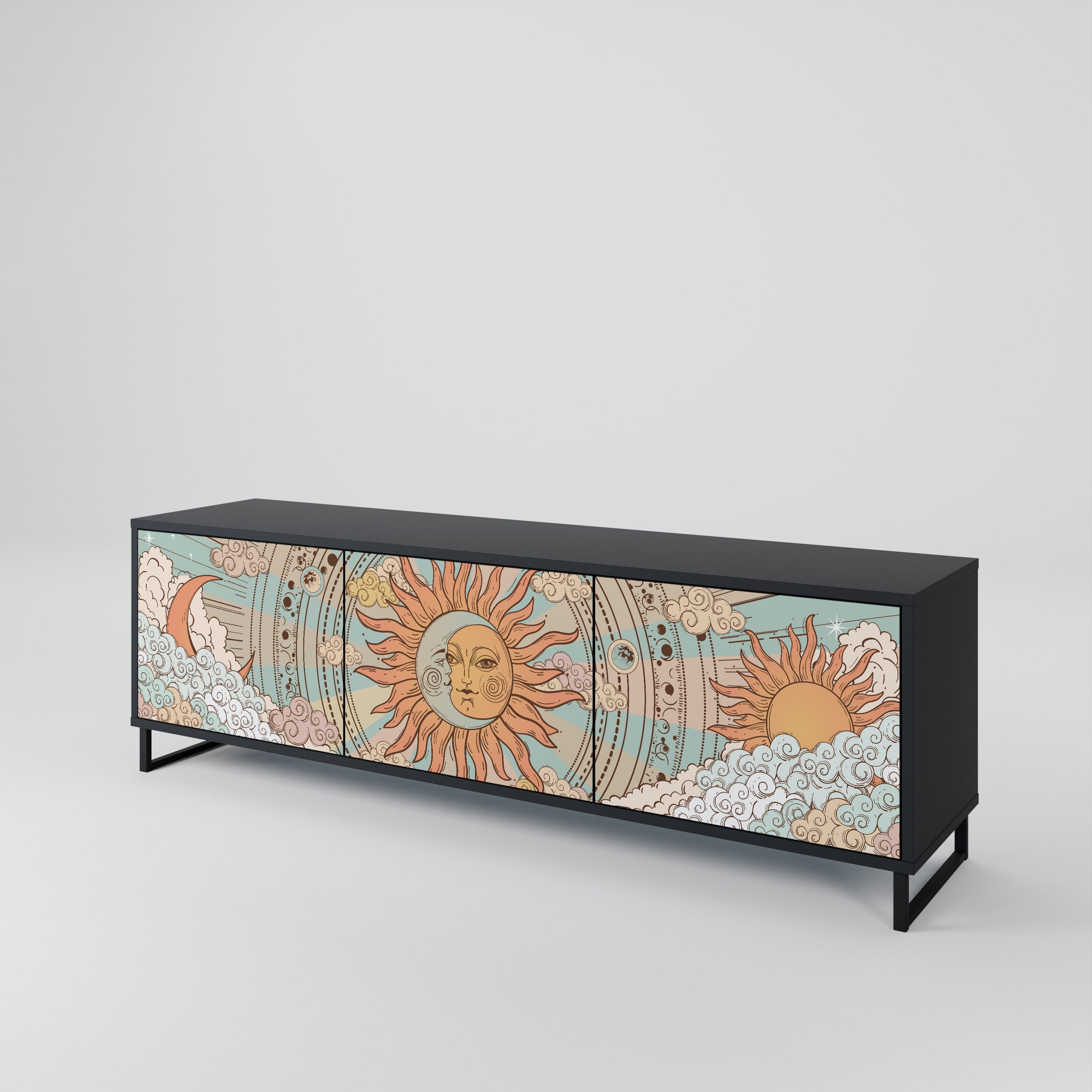 Meuble TV 3 portes MYSTICAL STRUCTURE en finition noire