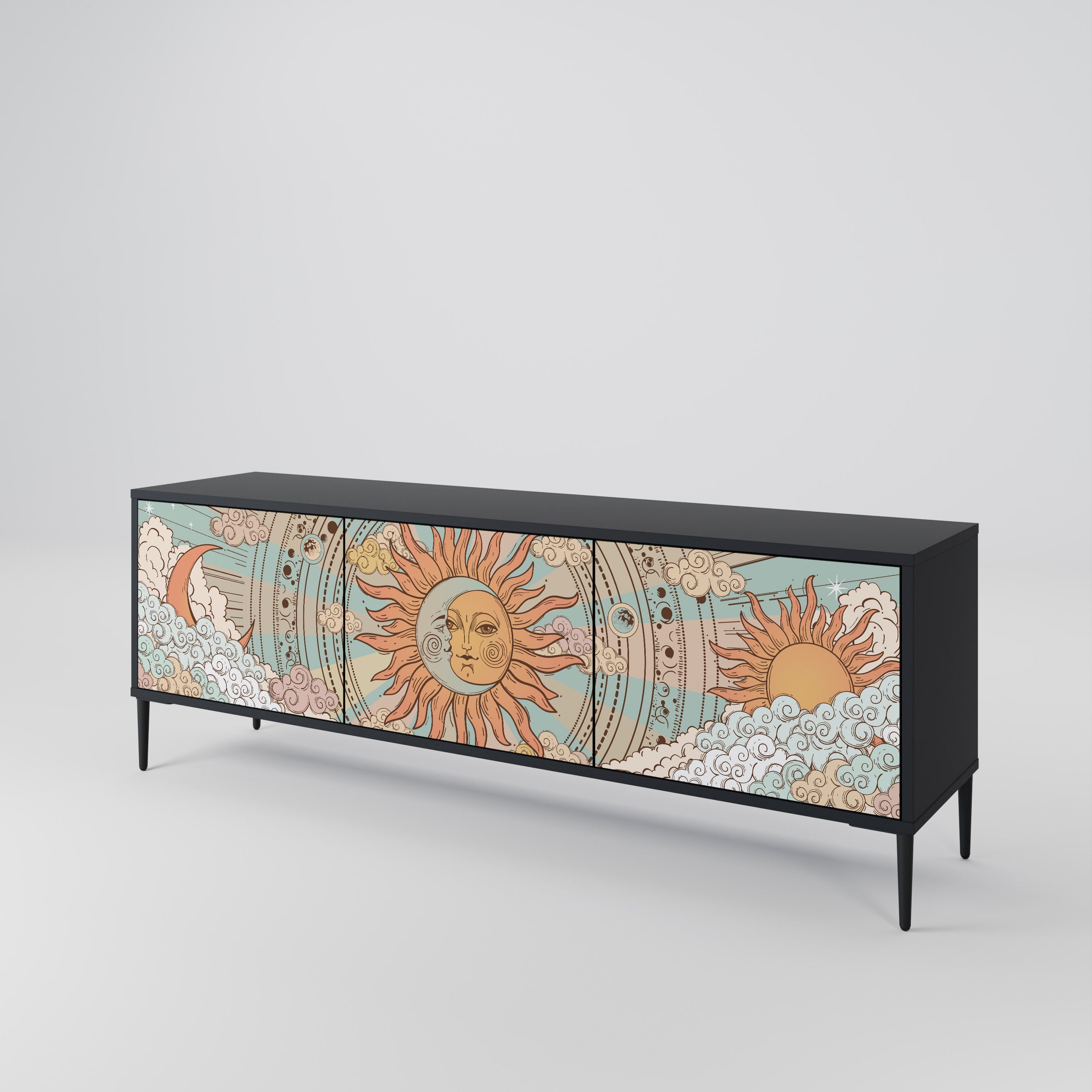 Meuble TV 3 portes MYSTICAL STRUCTURE en finition noire