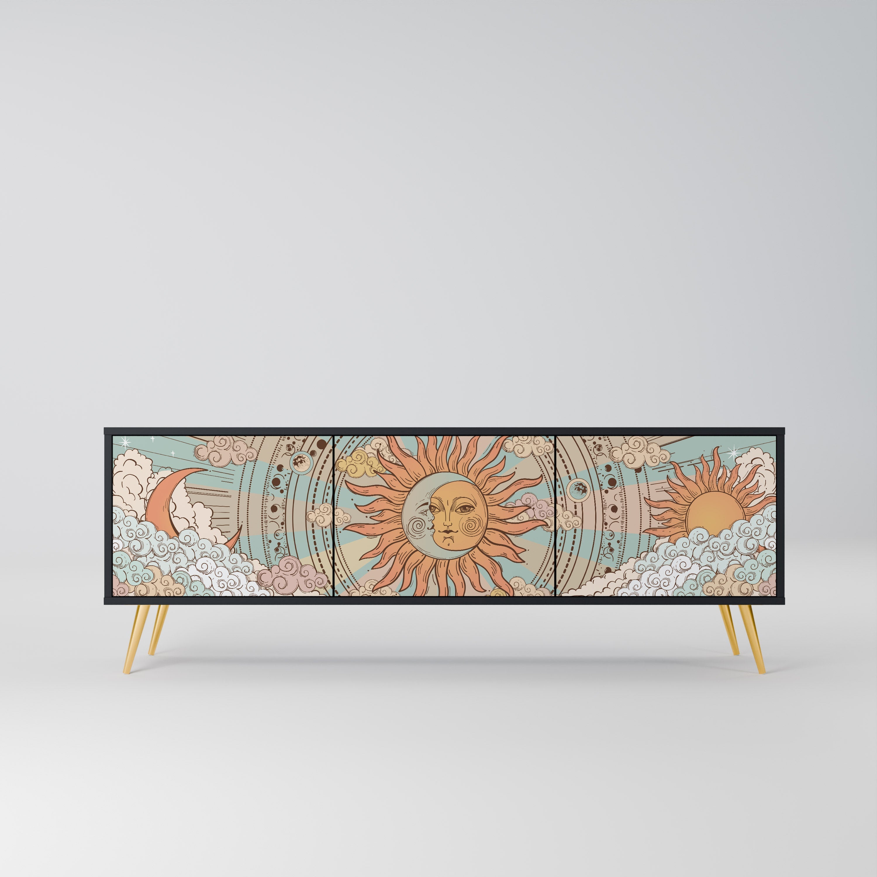 Meuble TV 3 portes MYSTICAL STRUCTURE en finition noire