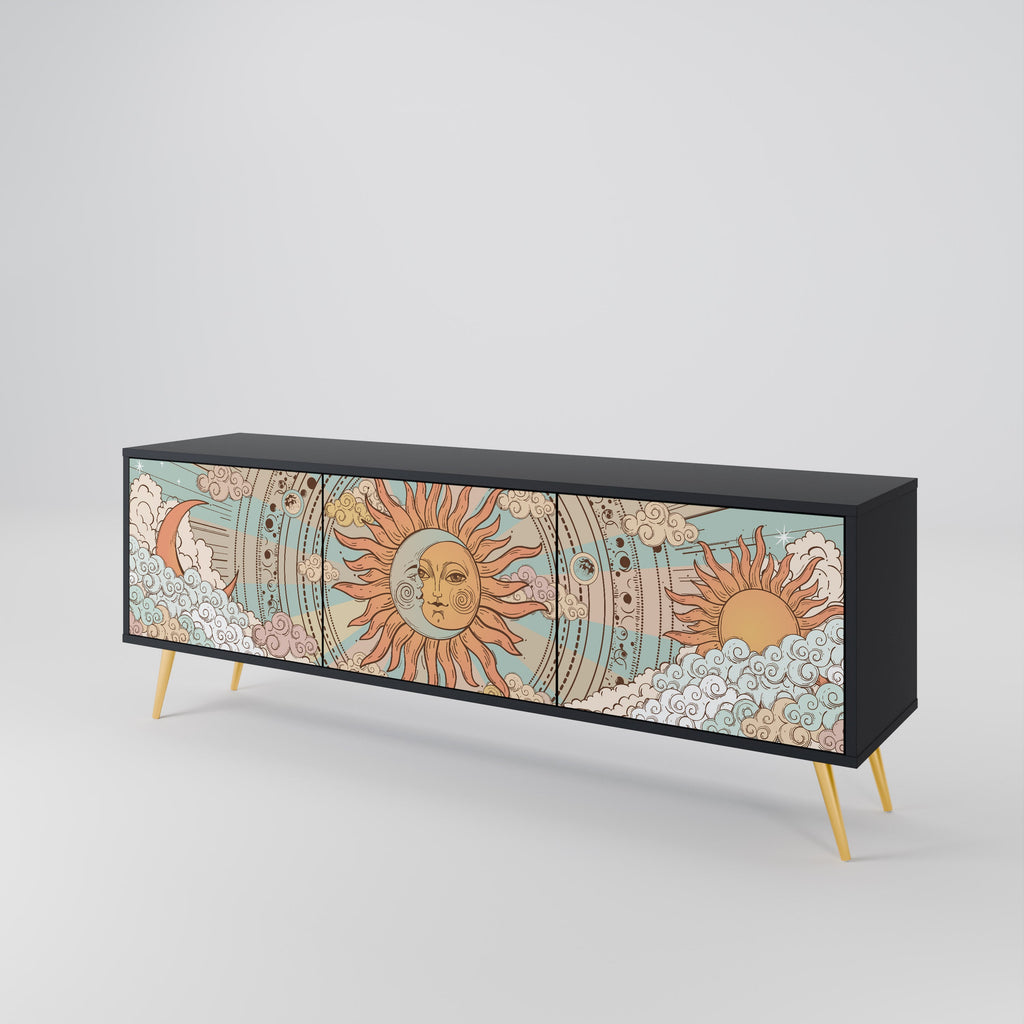 Meuble TV 3 portes MYSTICAL STRUCTURE en finition noire