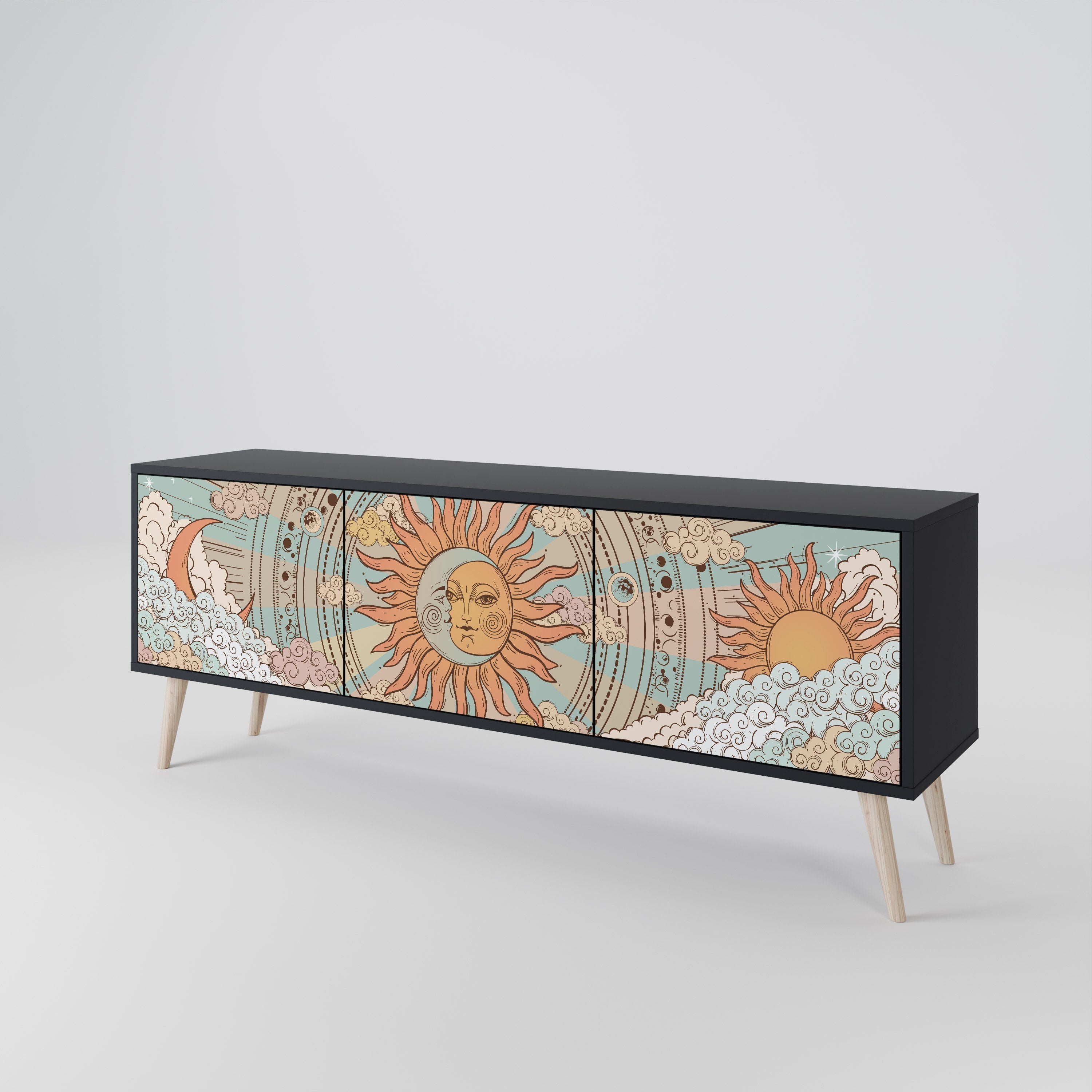 Meuble TV 3 portes MYSTICAL STRUCTURE en finition noire