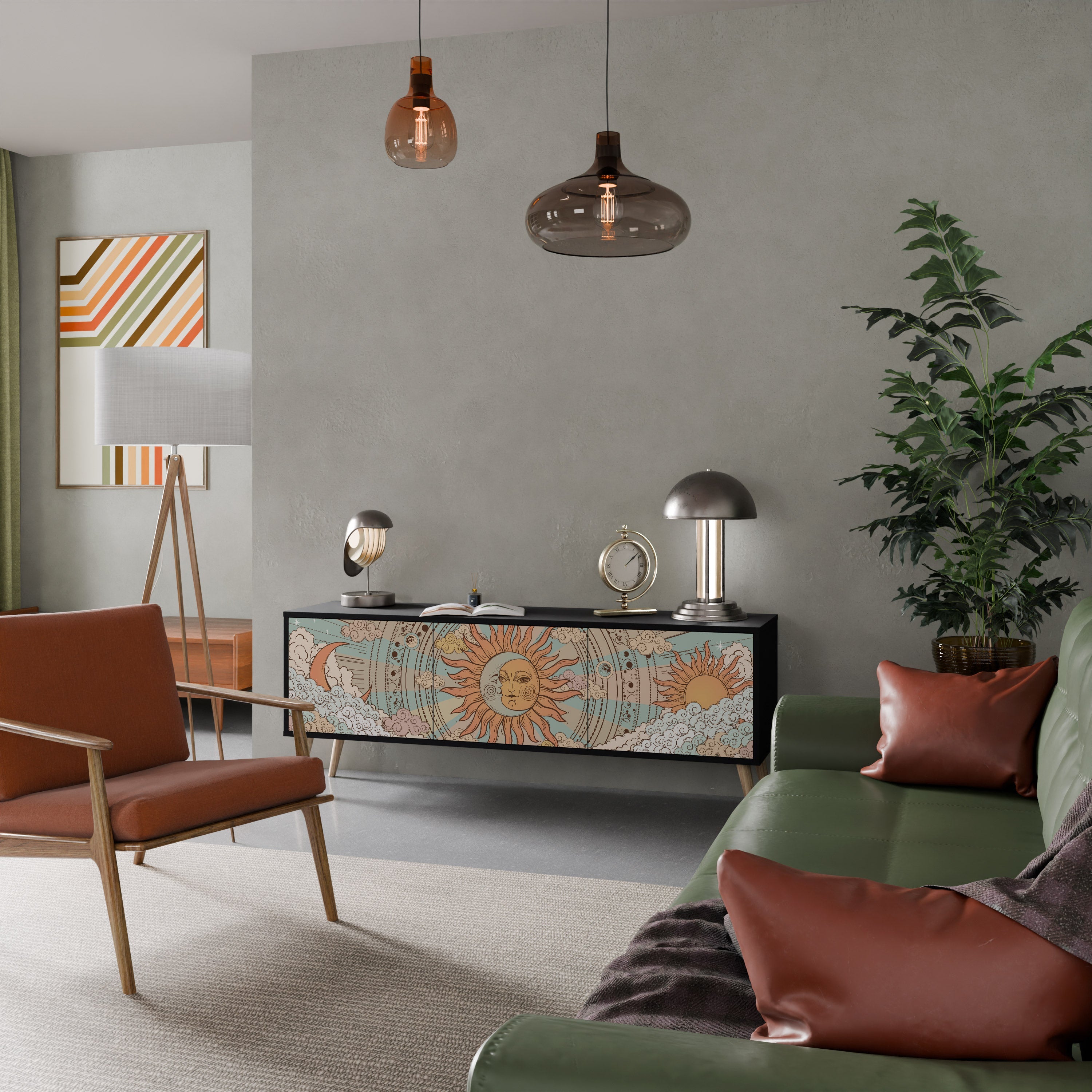 Meuble TV 3 portes MYSTICAL STRUCTURE en finition noire