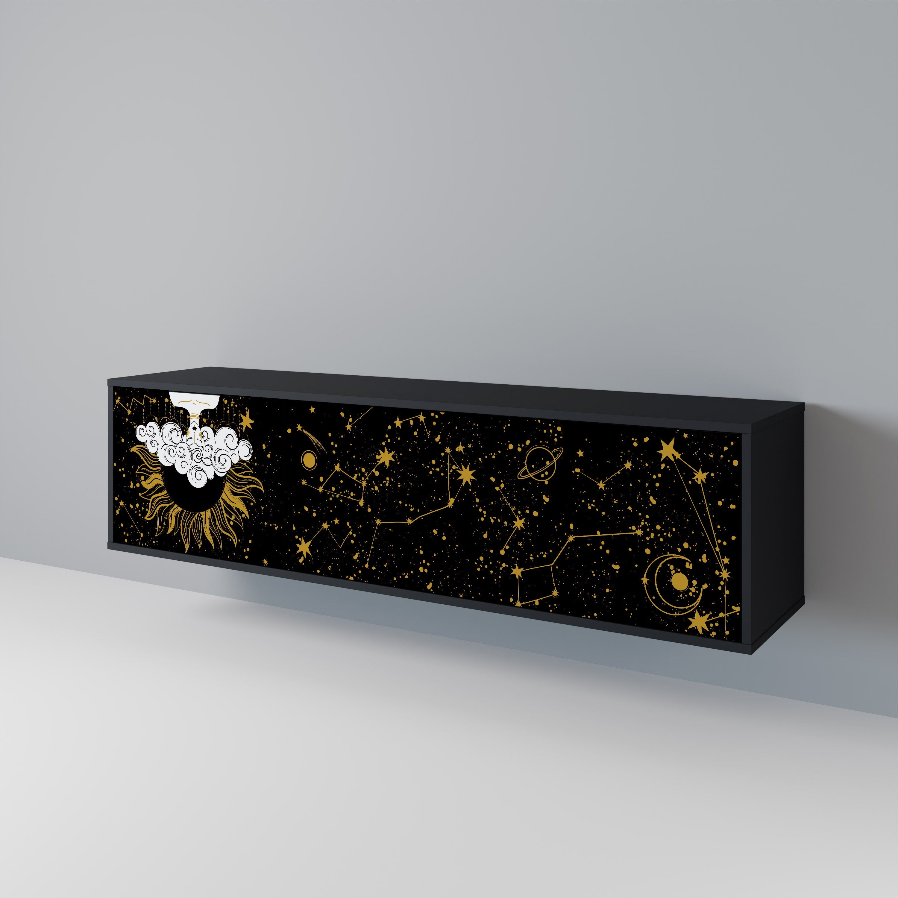 Meuble TV 3 portes STELLAR CONSTELLATIONS en finition noire