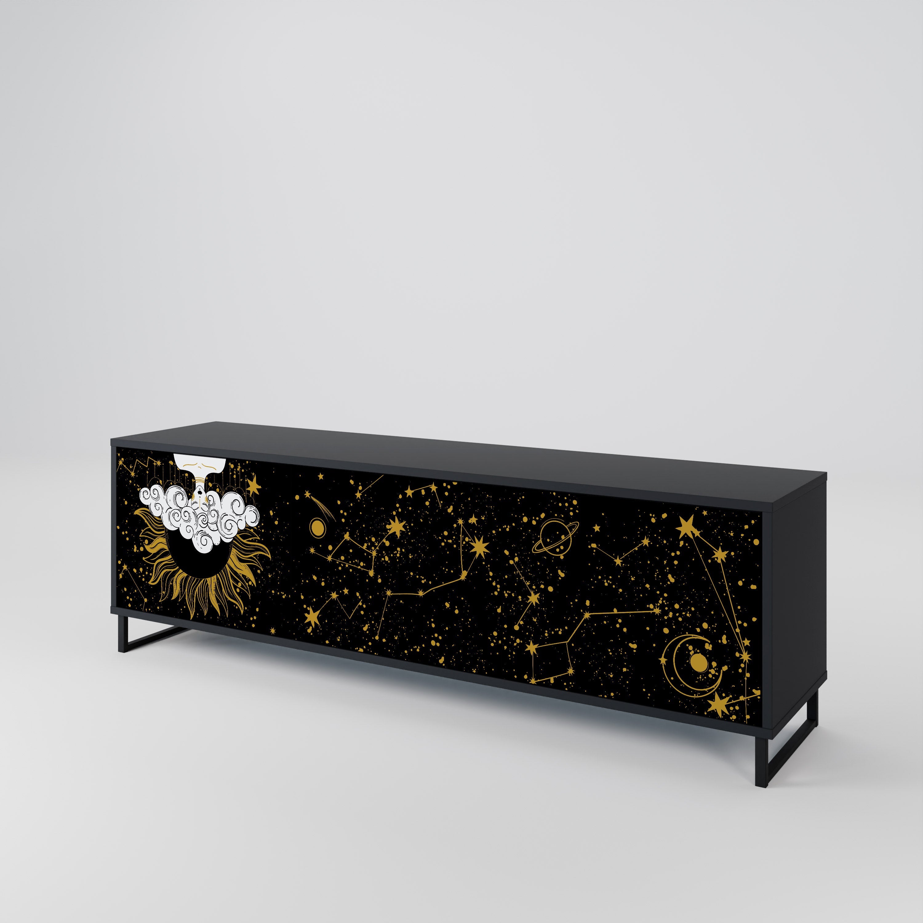 Meuble TV 3 portes STELLAR CONSTELLATIONS en finition noire