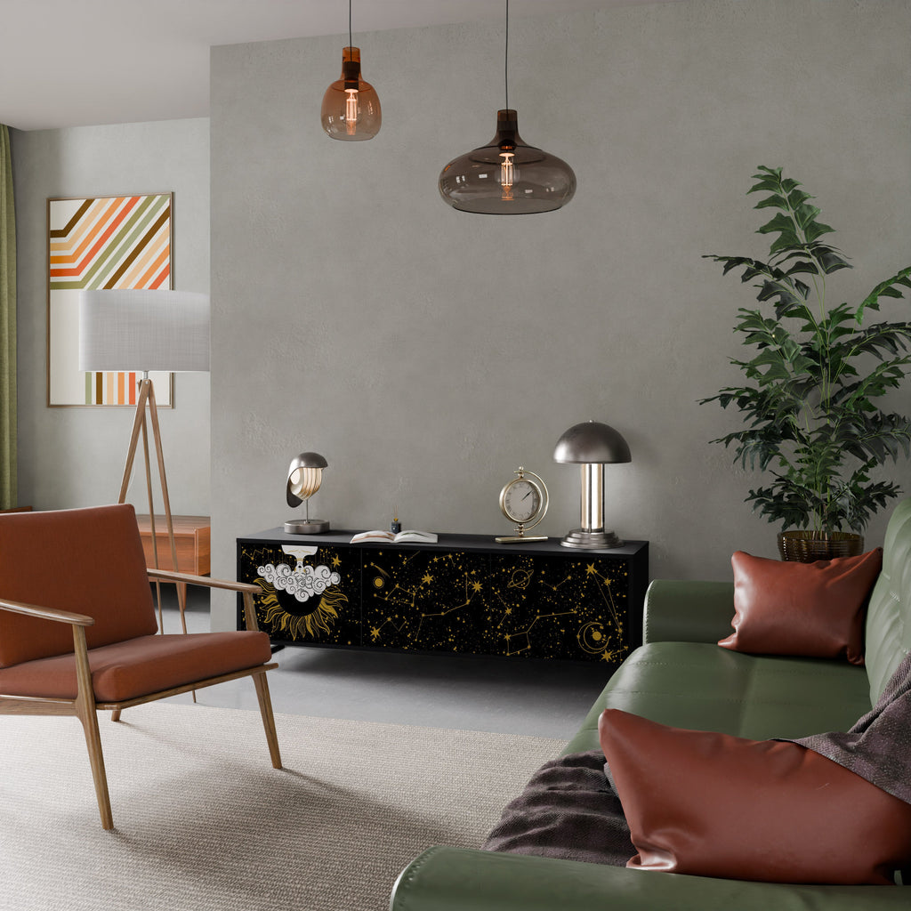 Meuble TV 3 portes STELLAR CONSTELLATIONS en finition noire