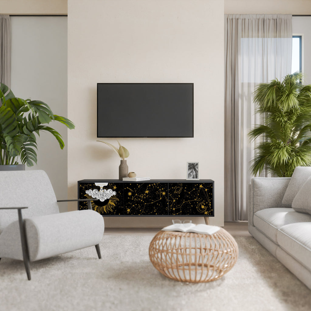 Meuble TV 3 portes STELLAR CONSTELLATIONS en finition noire