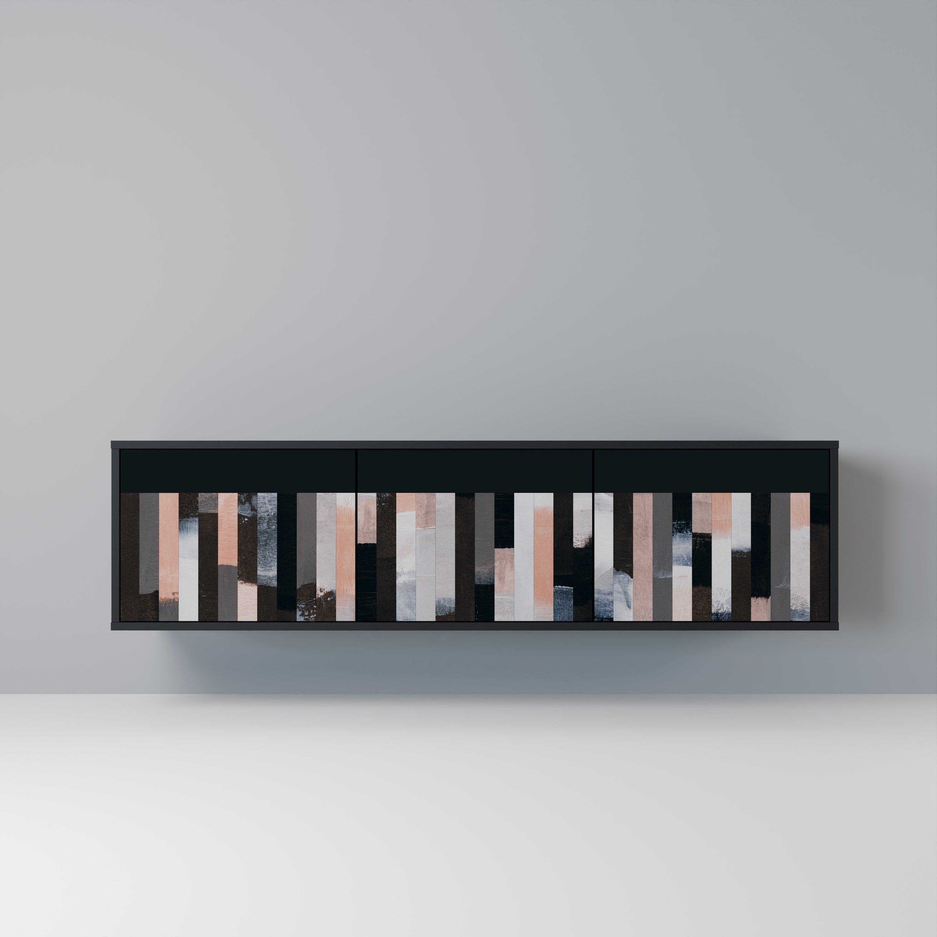 Meuble TV 3 portes COLLAGE DE RECTANGLES en finition noire