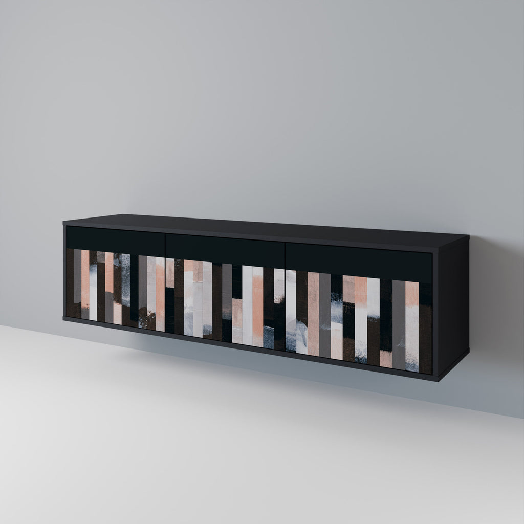 Meuble TV 3 portes COLLAGE DE RECTANGLES en finition noire