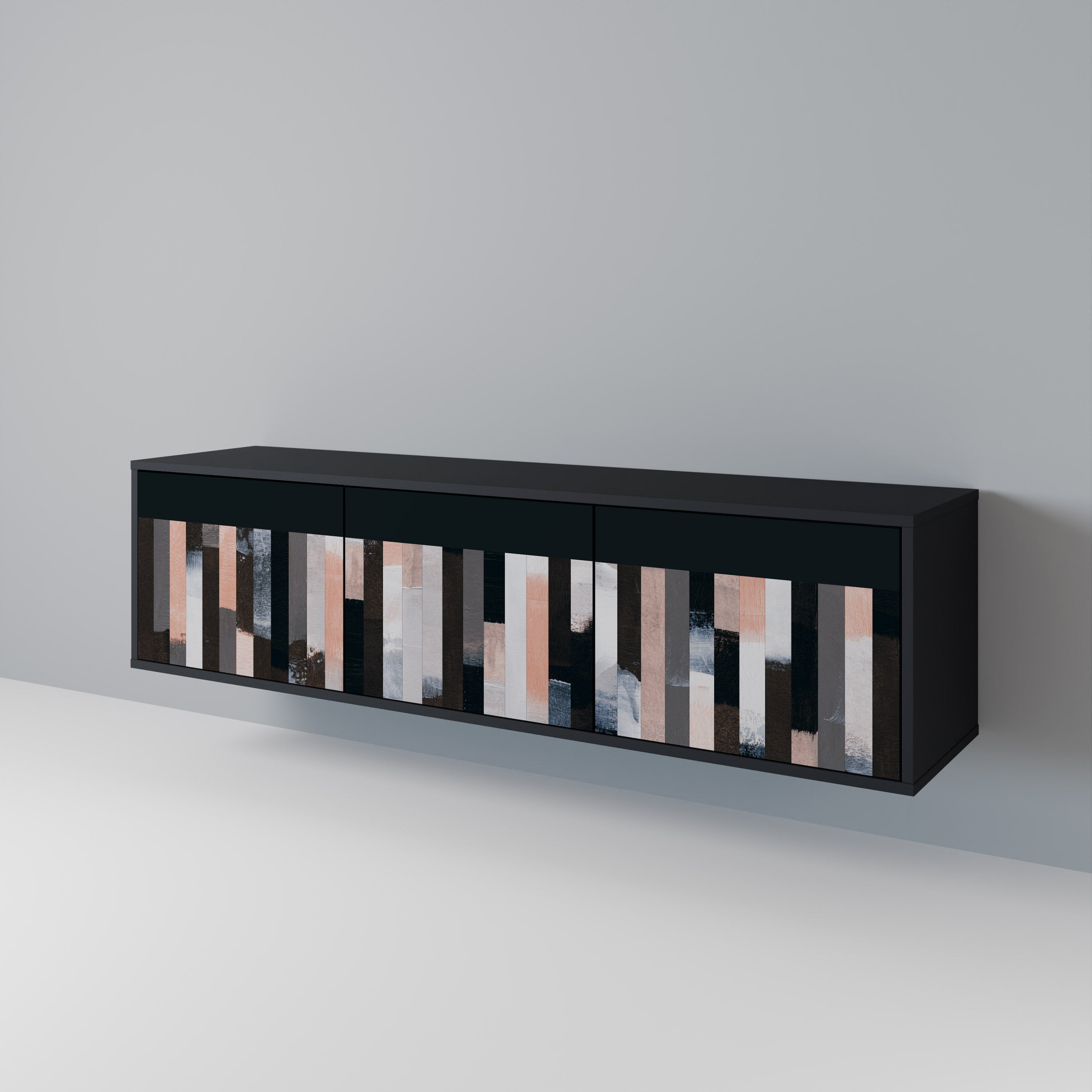 Meuble TV 3 portes COLLAGE DE RECTANGLES en finition noire