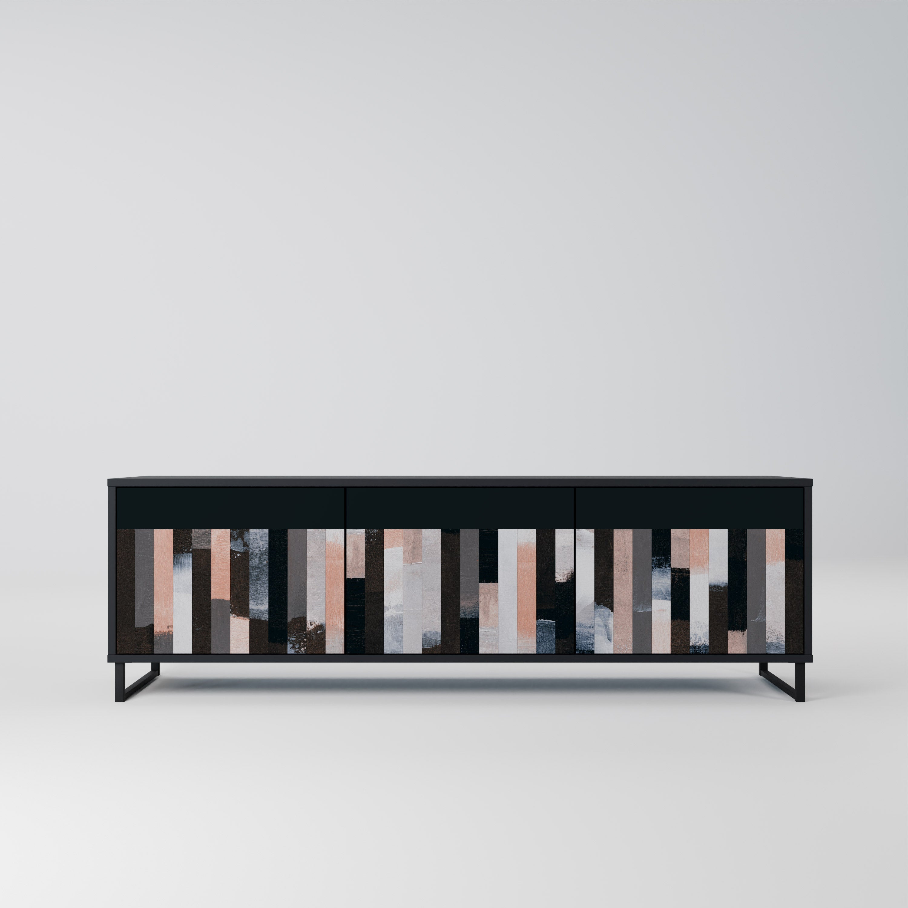 Meuble TV 3 portes COLLAGE DE RECTANGLES en finition noire