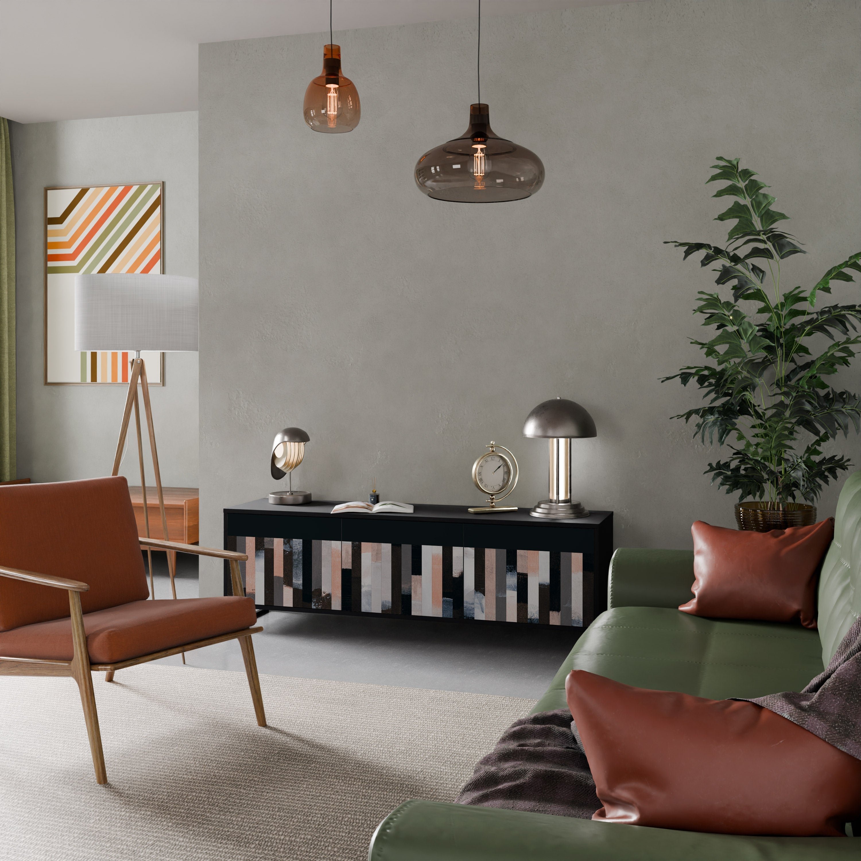 Meuble TV 3 portes COLLAGE DE RECTANGLES en finition noire