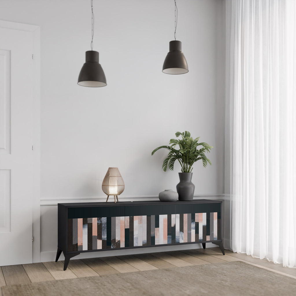 Meuble TV 3 portes COLLAGE DE RECTANGLES en finition noire