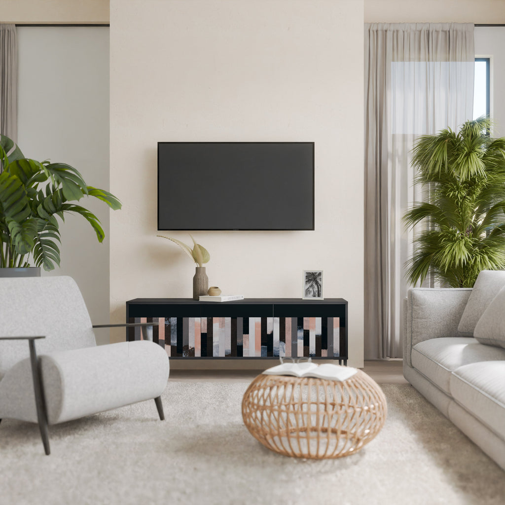 Meuble TV 3 portes COLLAGE DE RECTANGLES en finition noire