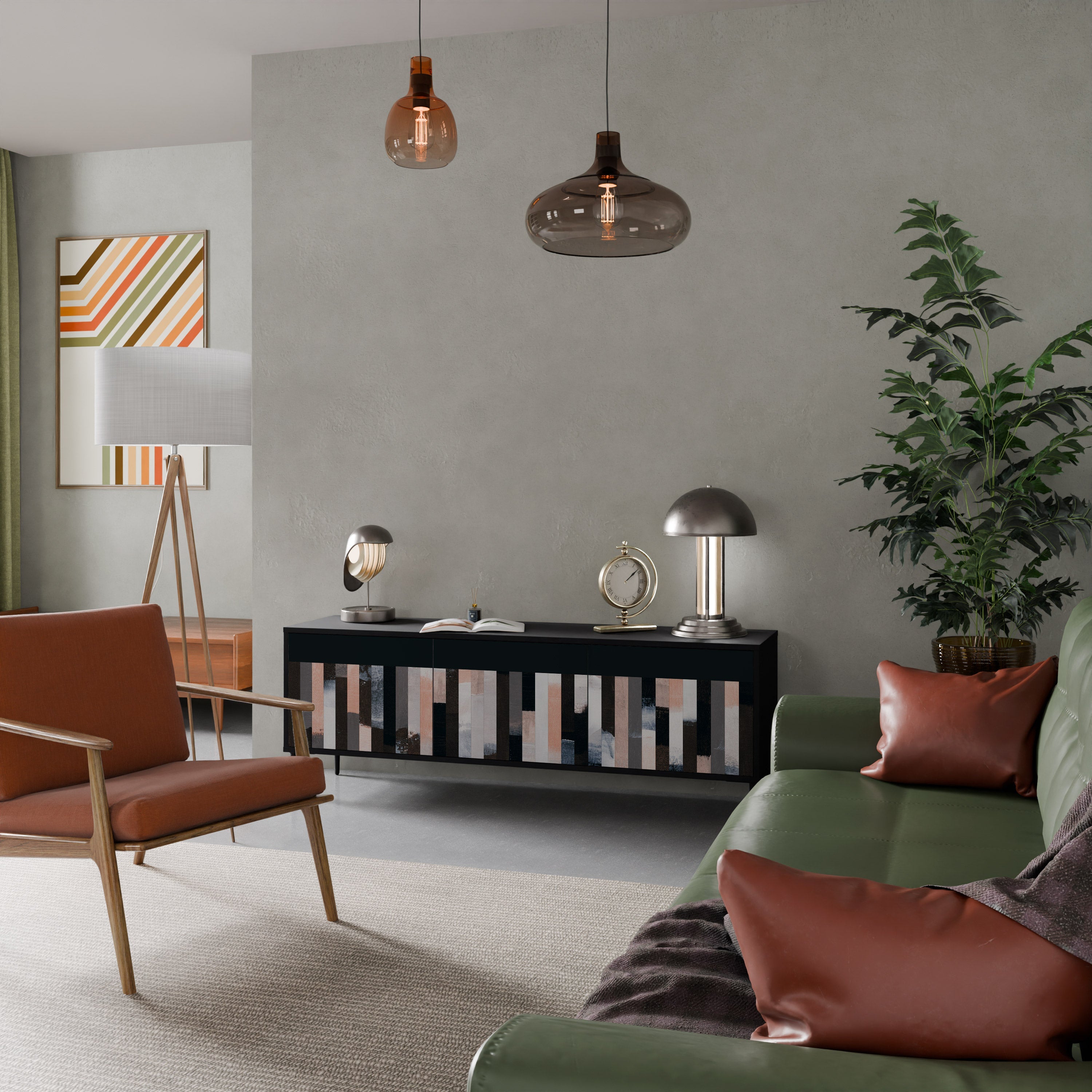 Meuble TV 3 portes COLLAGE DE RECTANGLES en finition noire