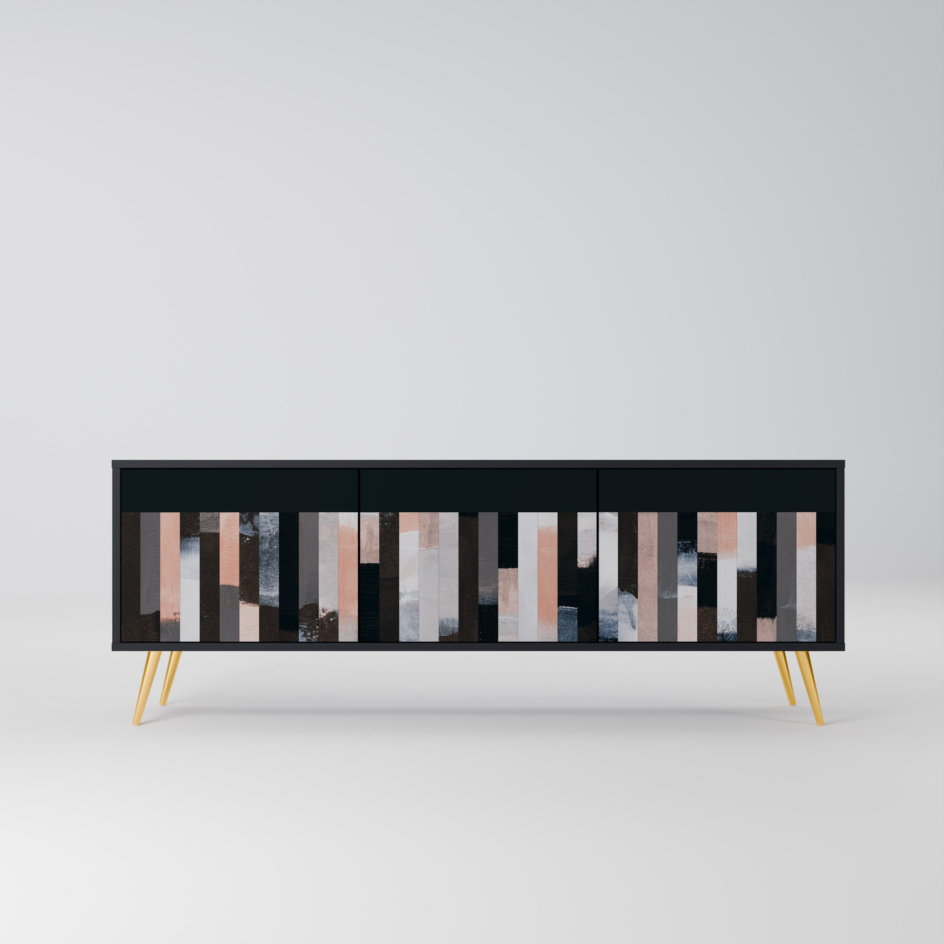 Meuble TV 3 portes COLLAGE DE RECTANGLES en finition noire