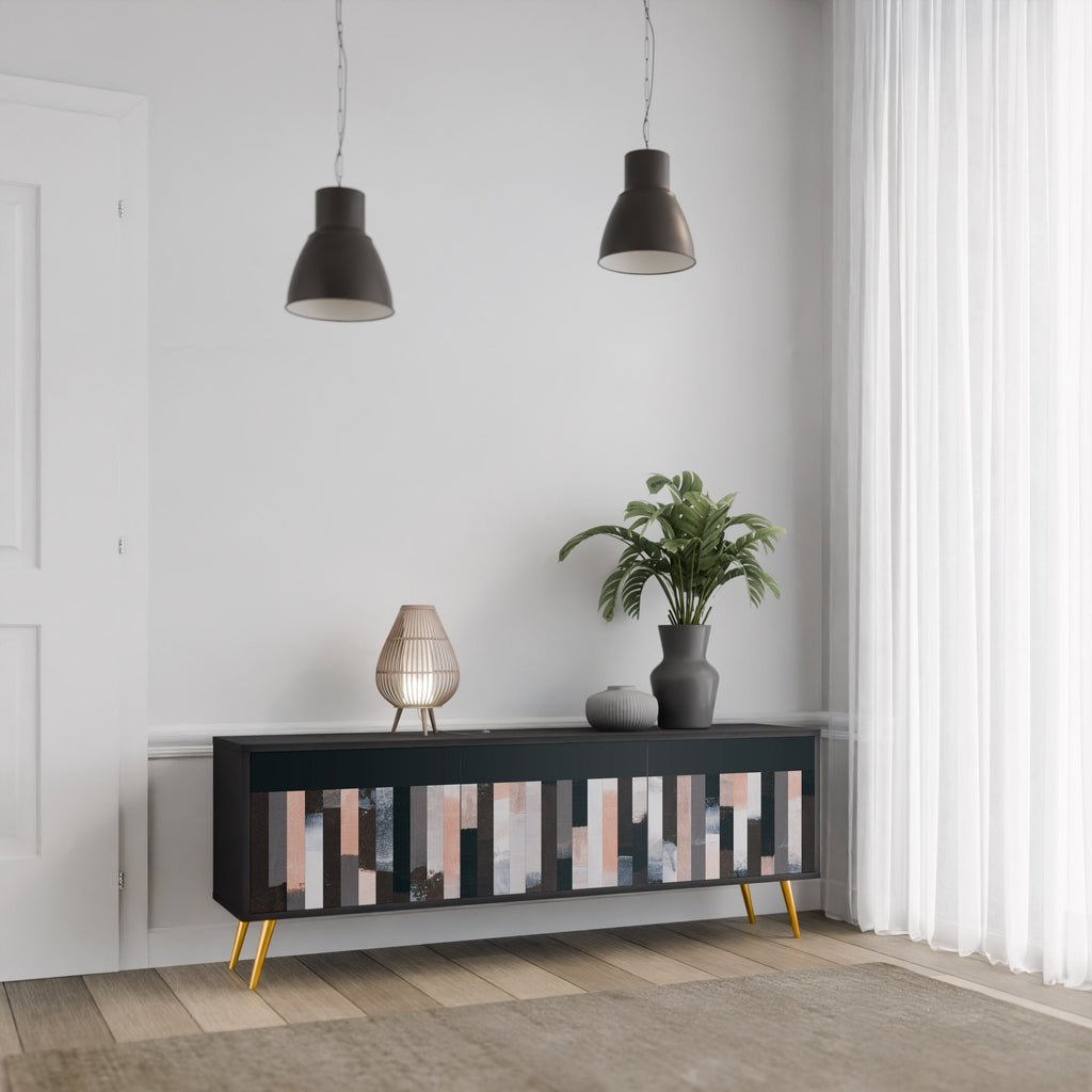 Meuble TV 3 portes COLLAGE DE RECTANGLES en finition noire