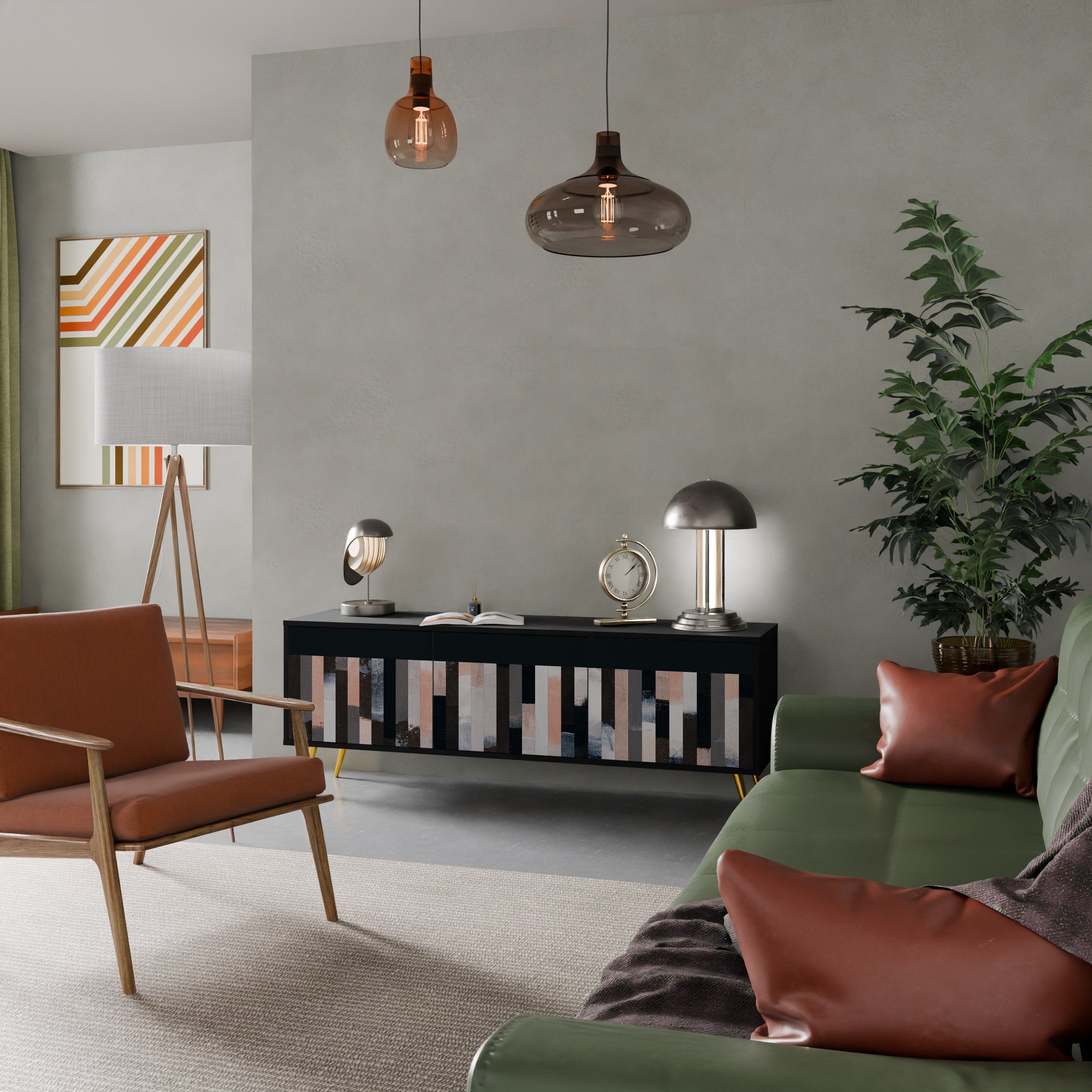 Meuble TV 3 portes COLLAGE DE RECTANGLES en finition noire