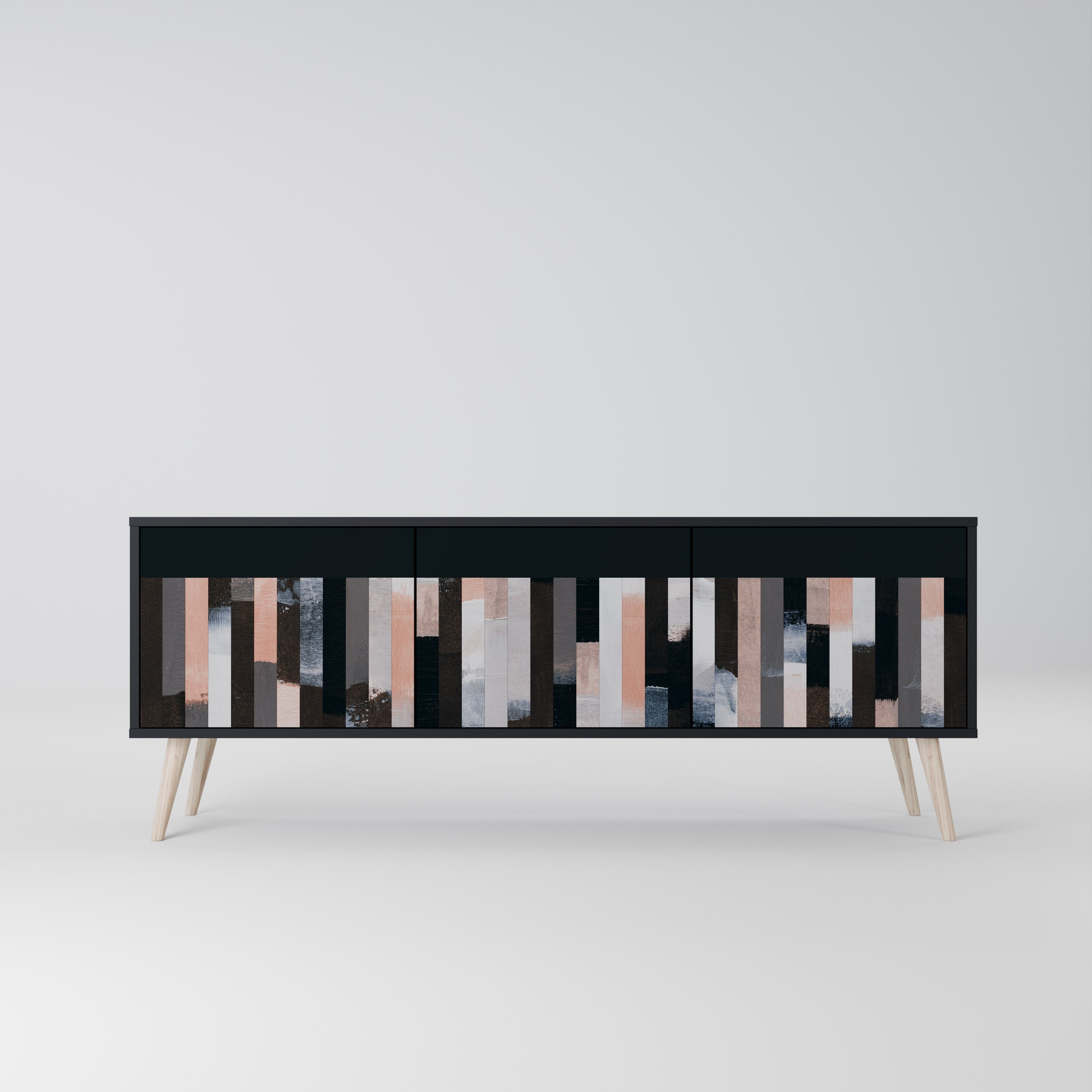 Meuble TV 3 portes COLLAGE DE RECTANGLES en finition noire