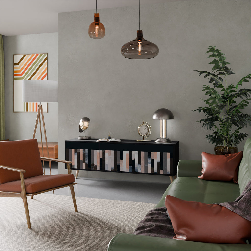 Meuble TV 3 portes COLLAGE DE RECTANGLES en finition noire