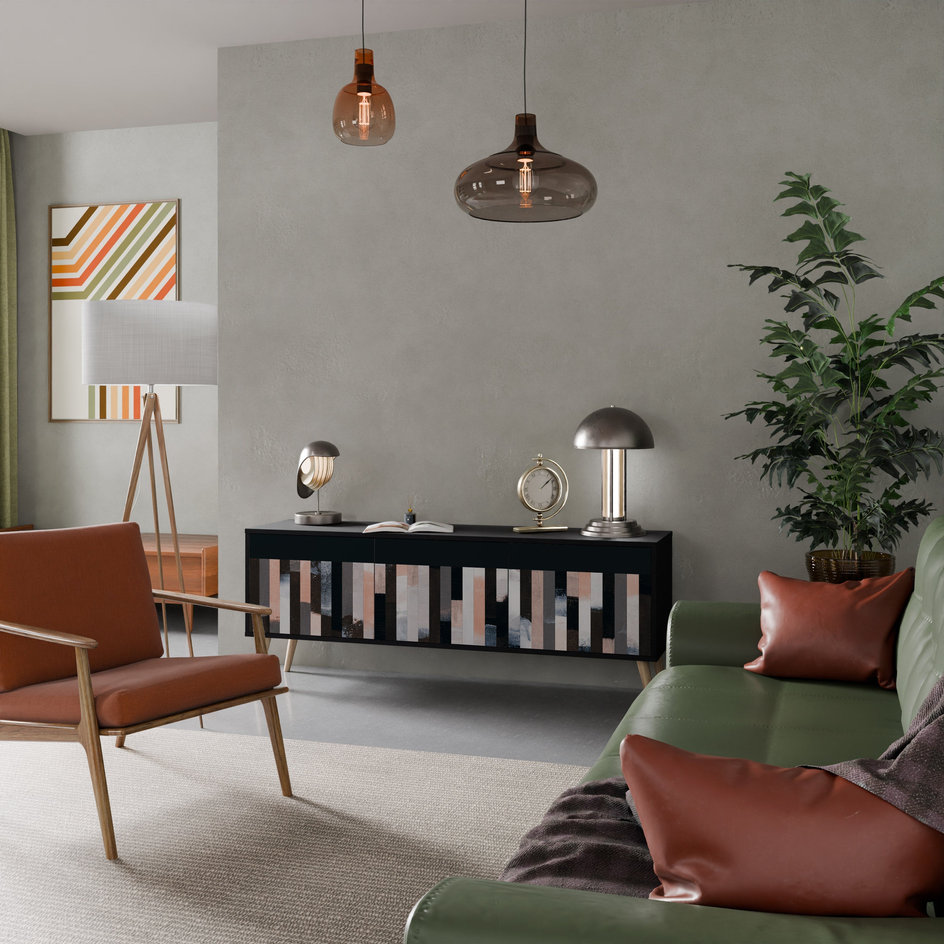 Meuble TV 3 portes COLLAGE DE RECTANGLES en finition noire